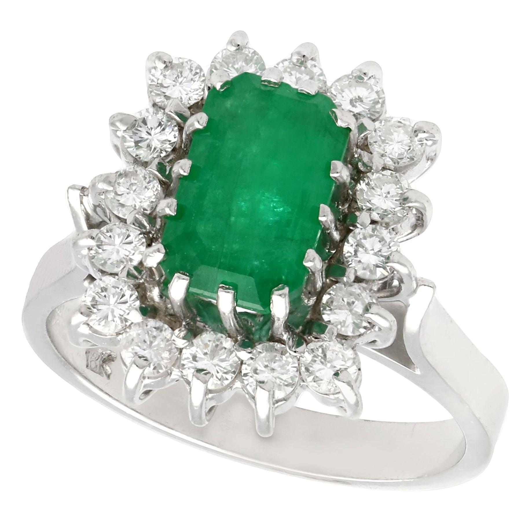 Vintage 1980s Emerald and Diamond White Gold Cluster Ring