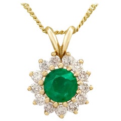 Vintage 1980s Emerald and Diamond Yellow Gold Cluster Pendant