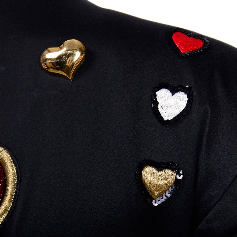 Vintage 1980s Escada Margaretha Ley Red Sequin Hearts Black Blazer Jacket For Sale 9