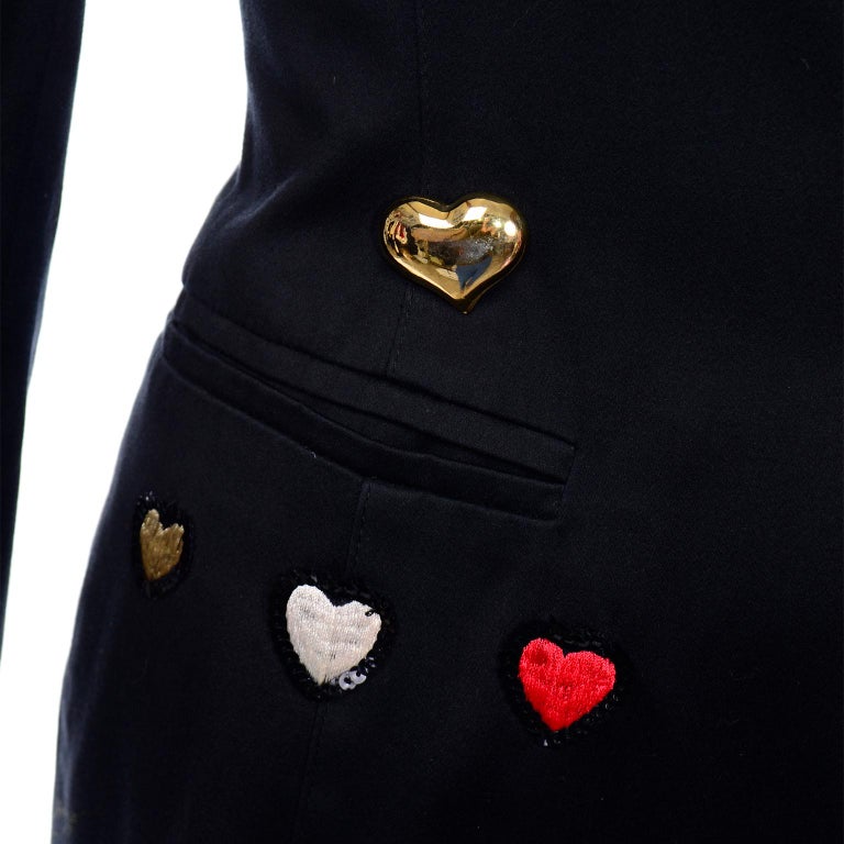 Vintage 1980s Escada Margaretha Ley Red Sequin Hearts Black Blazer Jacket For Sale 5