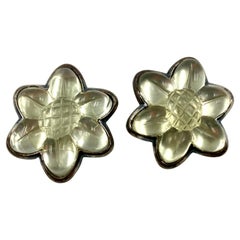 Vintage 1980s Escada Poured Resin Blackened Silver Metal Flower Earrings