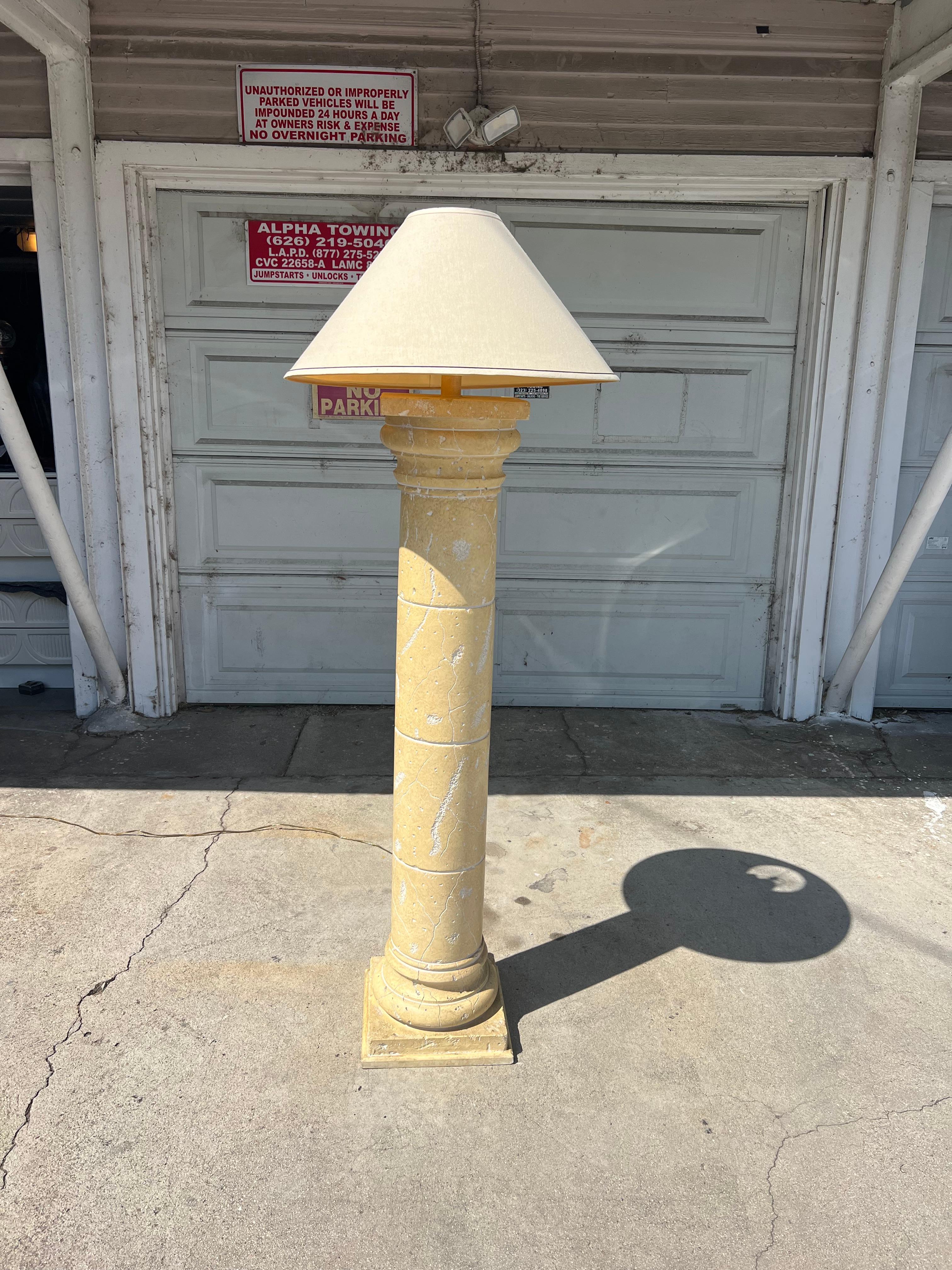 Vintage Postmodern Faux Stone Lamp hailing from the 1980s. An architectural accessory with a purpose. This solid floor lamp, in the shape of a doric column is evocative of the greeks, romans and pretty much all postmodern faux stone, mactan and