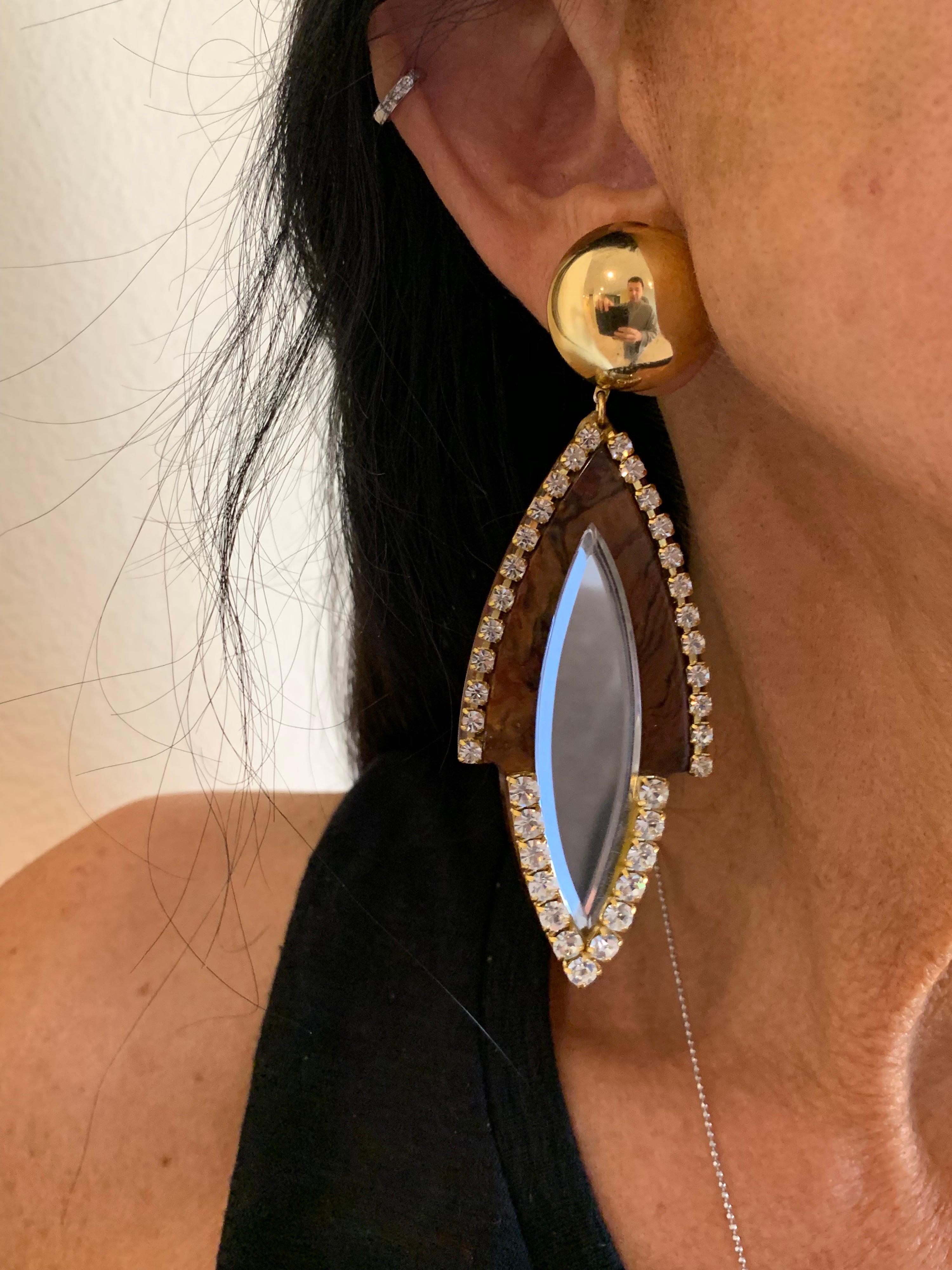 Women's Vintage 1980s Faux Tortoise Diamanté Statement Earrings 