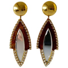 Vintage 1980s Faux Tortoise Diamanté Statement Earrings 