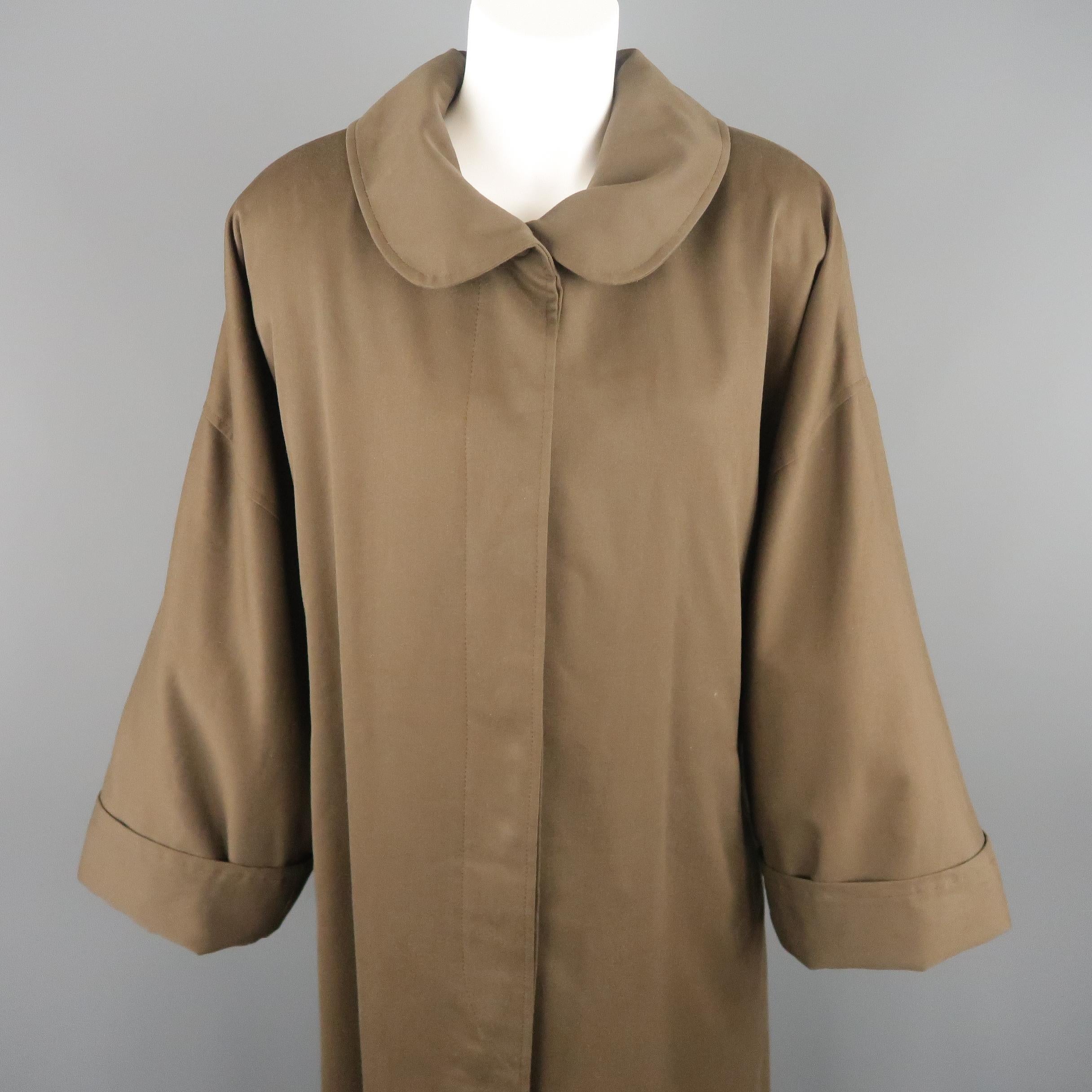 Brown Vintage 1980's FENDI Size L Olive Round Collar Oversized Over Coat