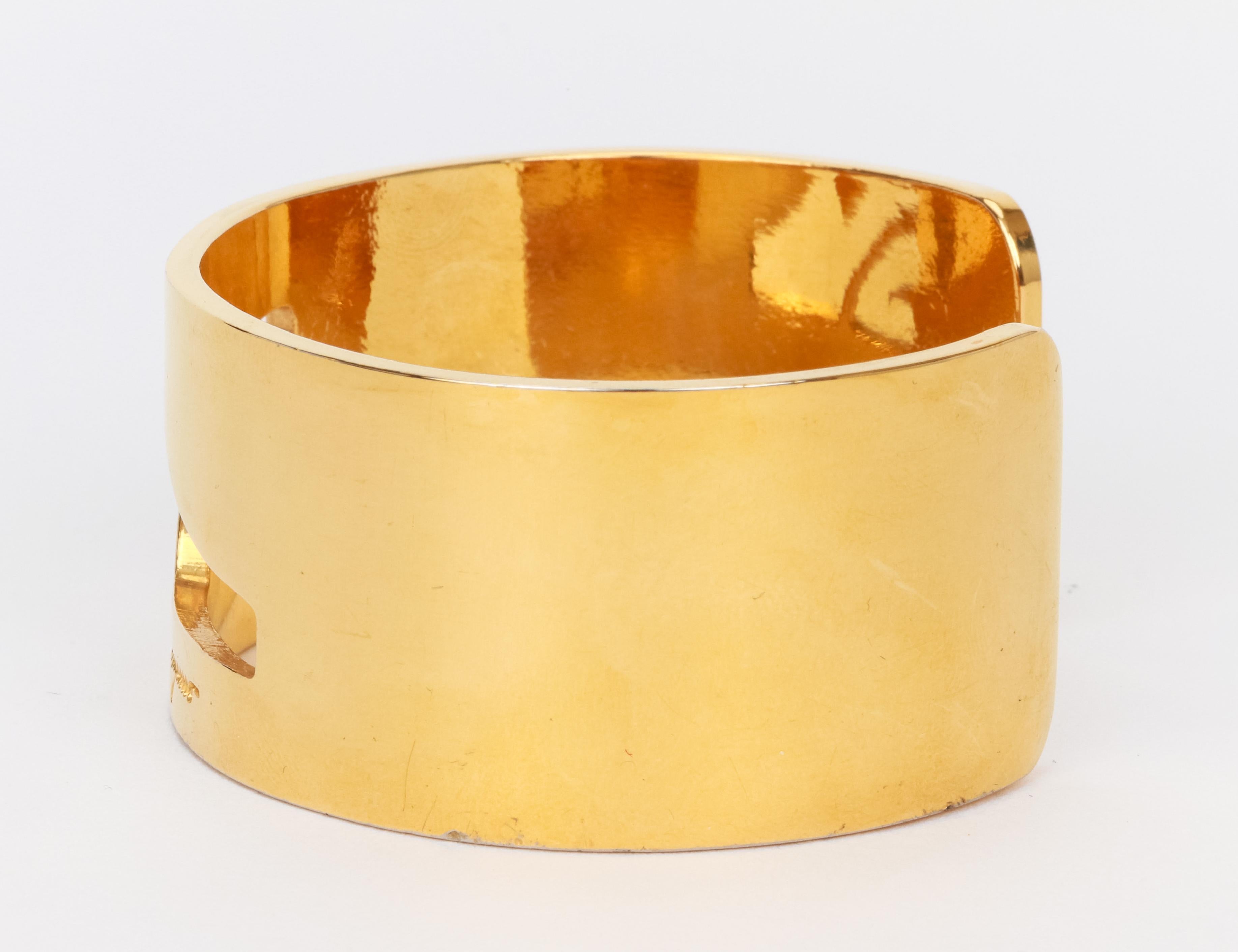 Vintage 1980's Ferragamo Gold Tone Cuff Bracelet Signed In Excellent Condition For Sale In West Hollywood, CA
