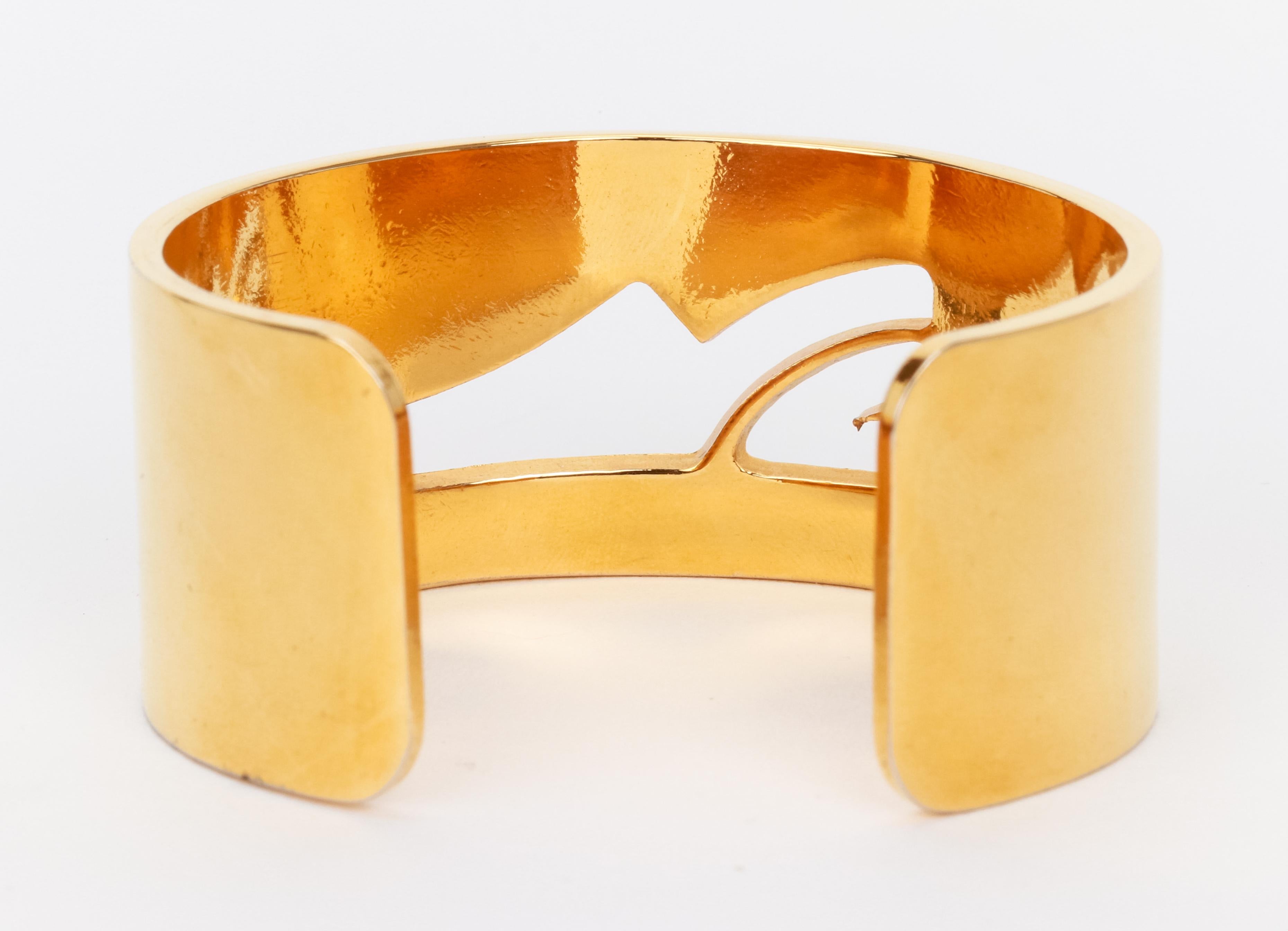 Women's Vintage 1980's Ferragamo Gold Tone Cuff Bracelet Signed For Sale