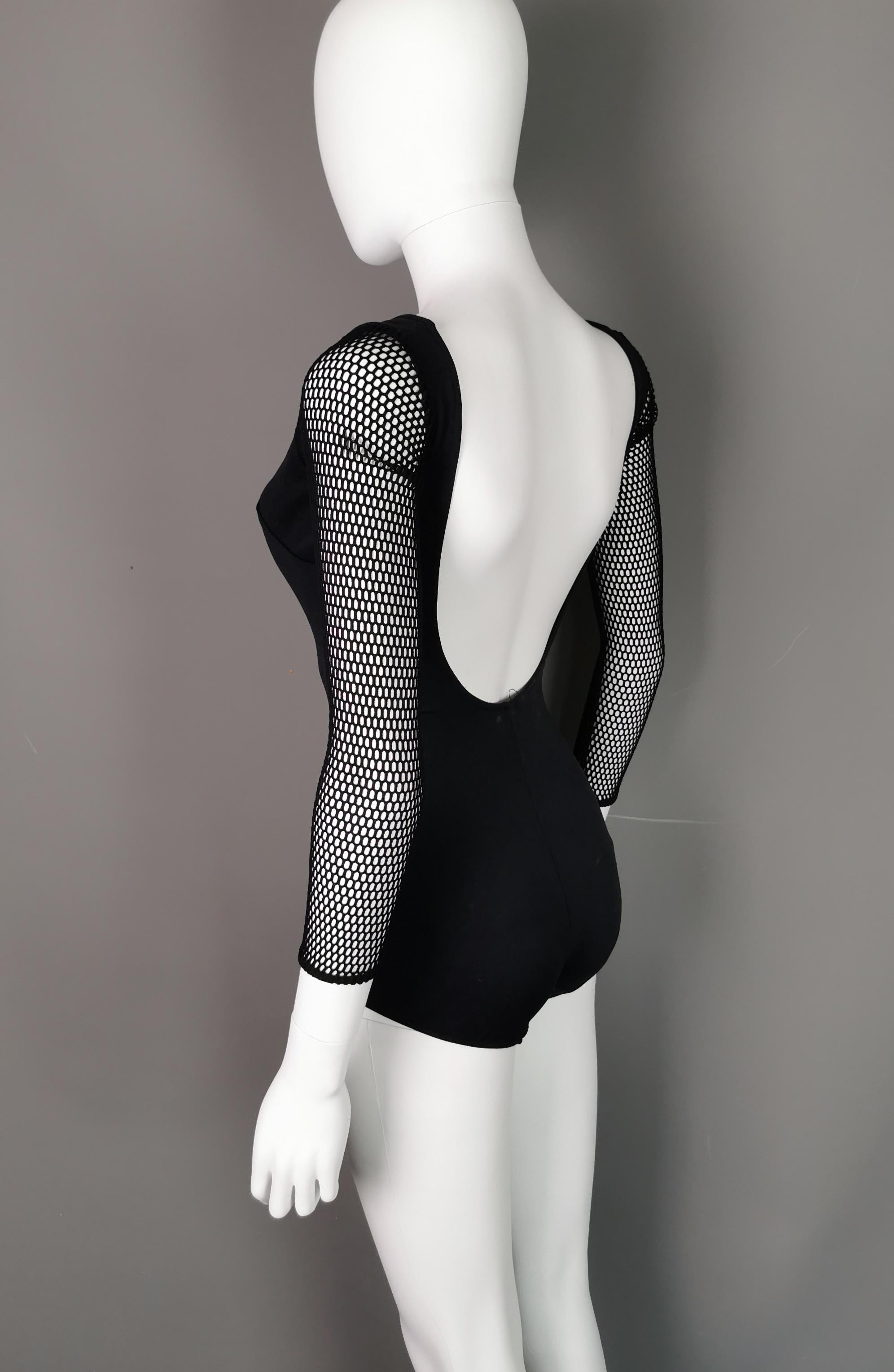 Vintage 1980s fishnet sleeve swimsuit, Slix  7