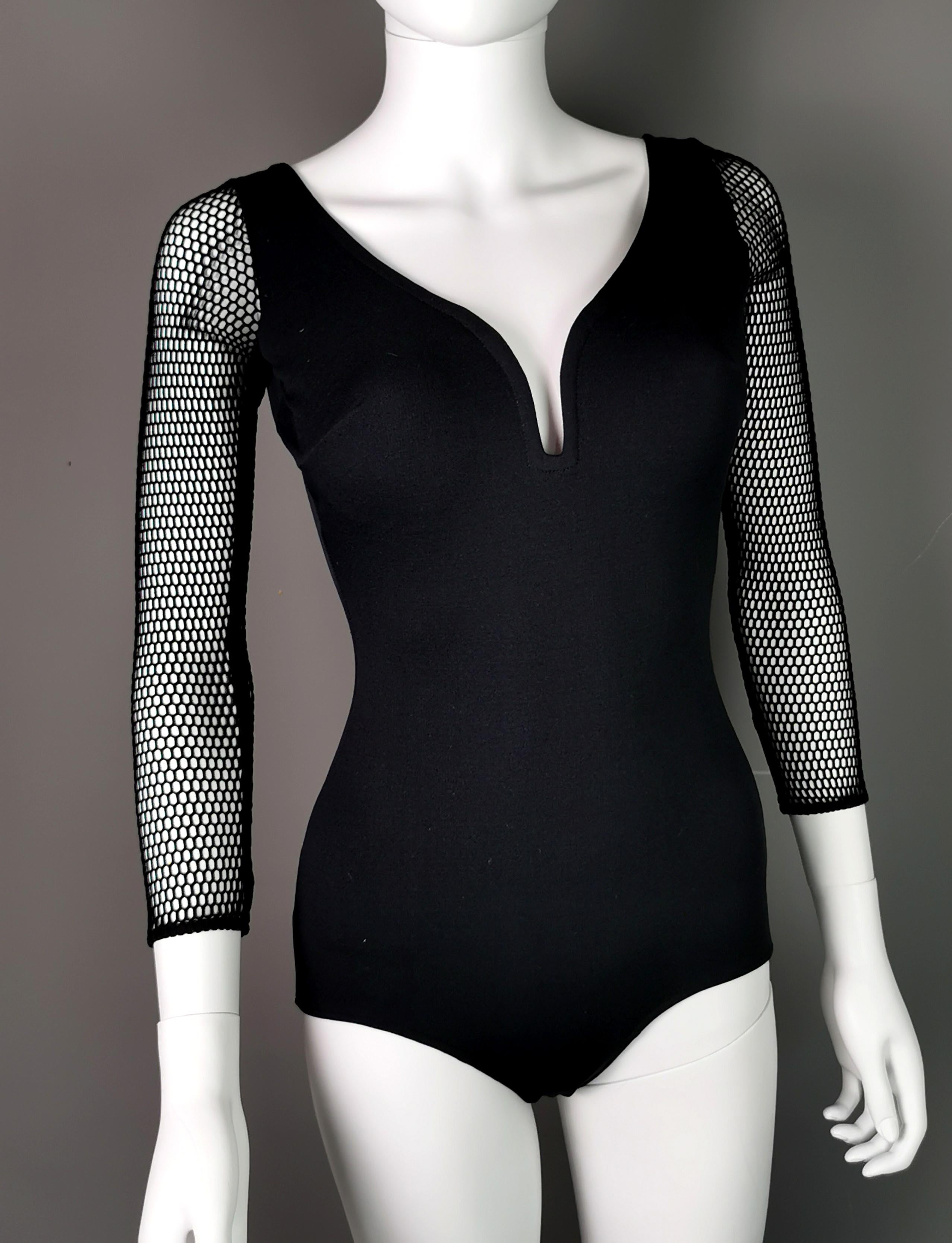 Vintage 1980s fishnet sleeve swimsuit, Slix  1