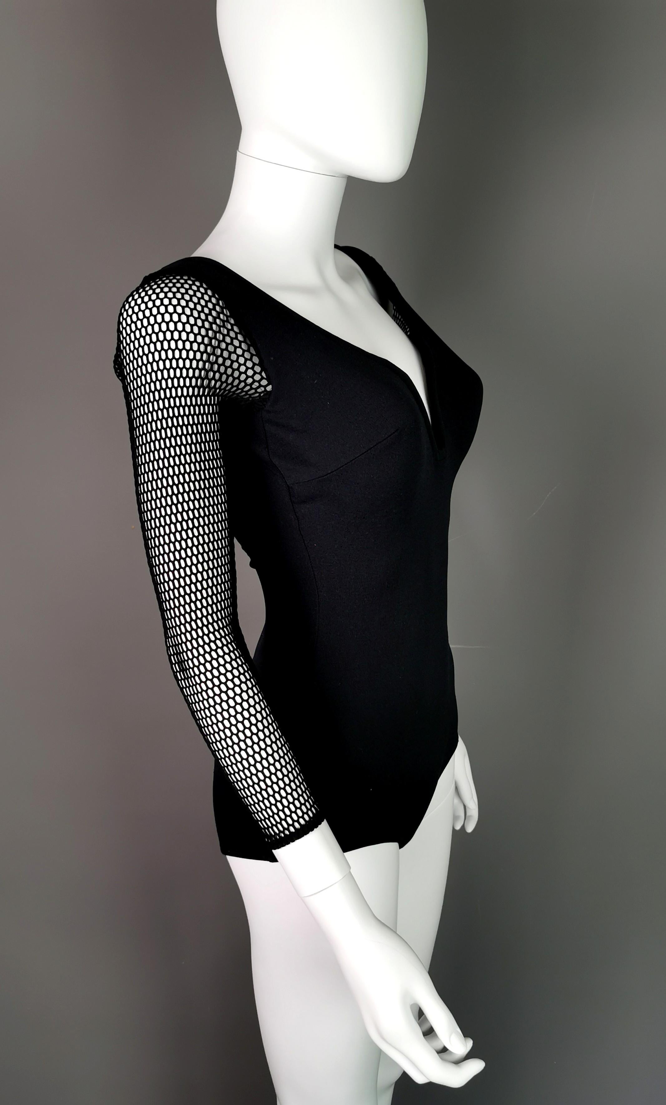 Vintage 1980s fishnet sleeve swimsuit, Slix  2