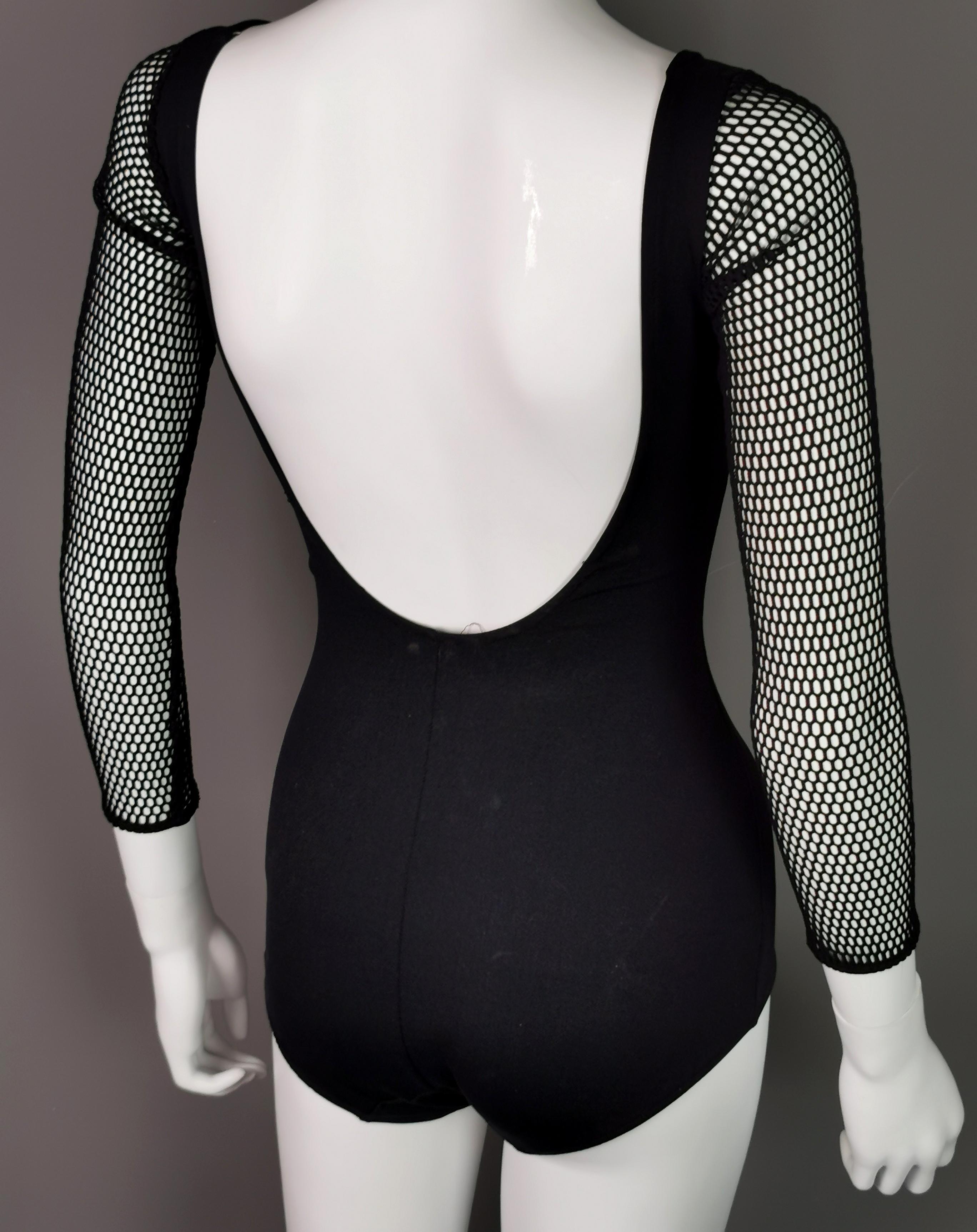 Vintage 1980s fishnet sleeve swimsuit, Slix  4