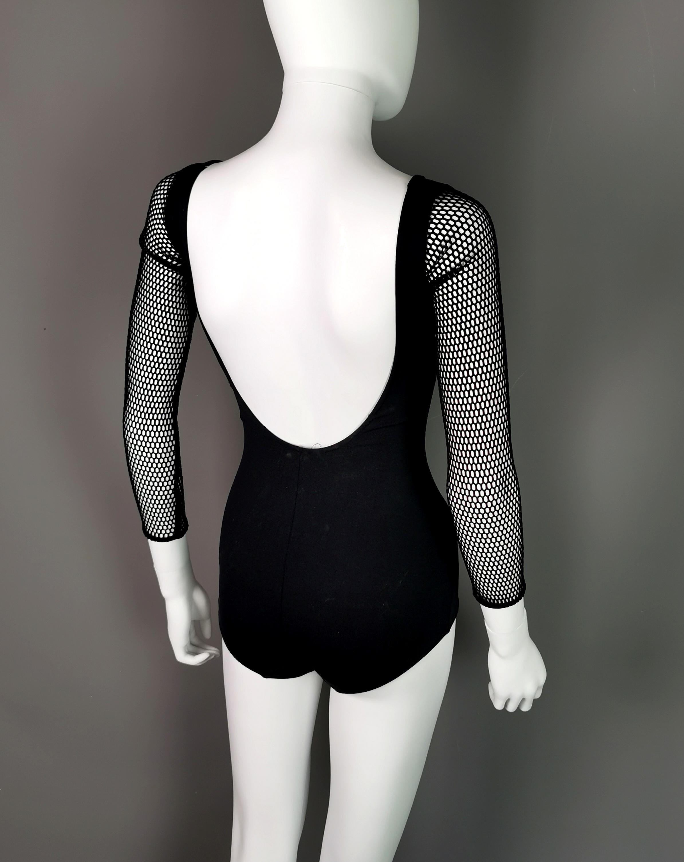Vintage 1980s fishnet sleeve swimsuit, Slix  5