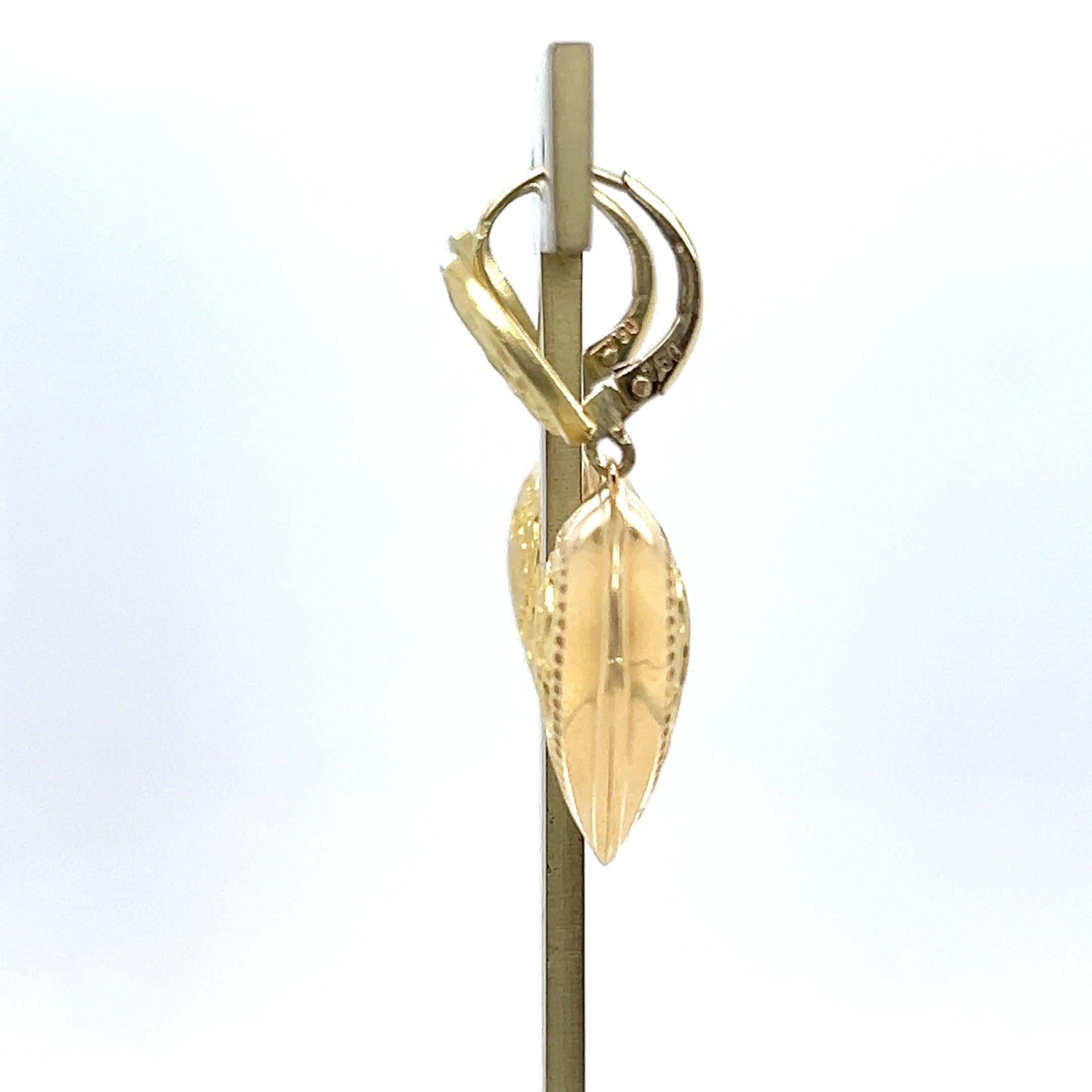 Vintage 1980s Fleur De Lis Heart 18k Yellow Gold Lever Back Earrings 1