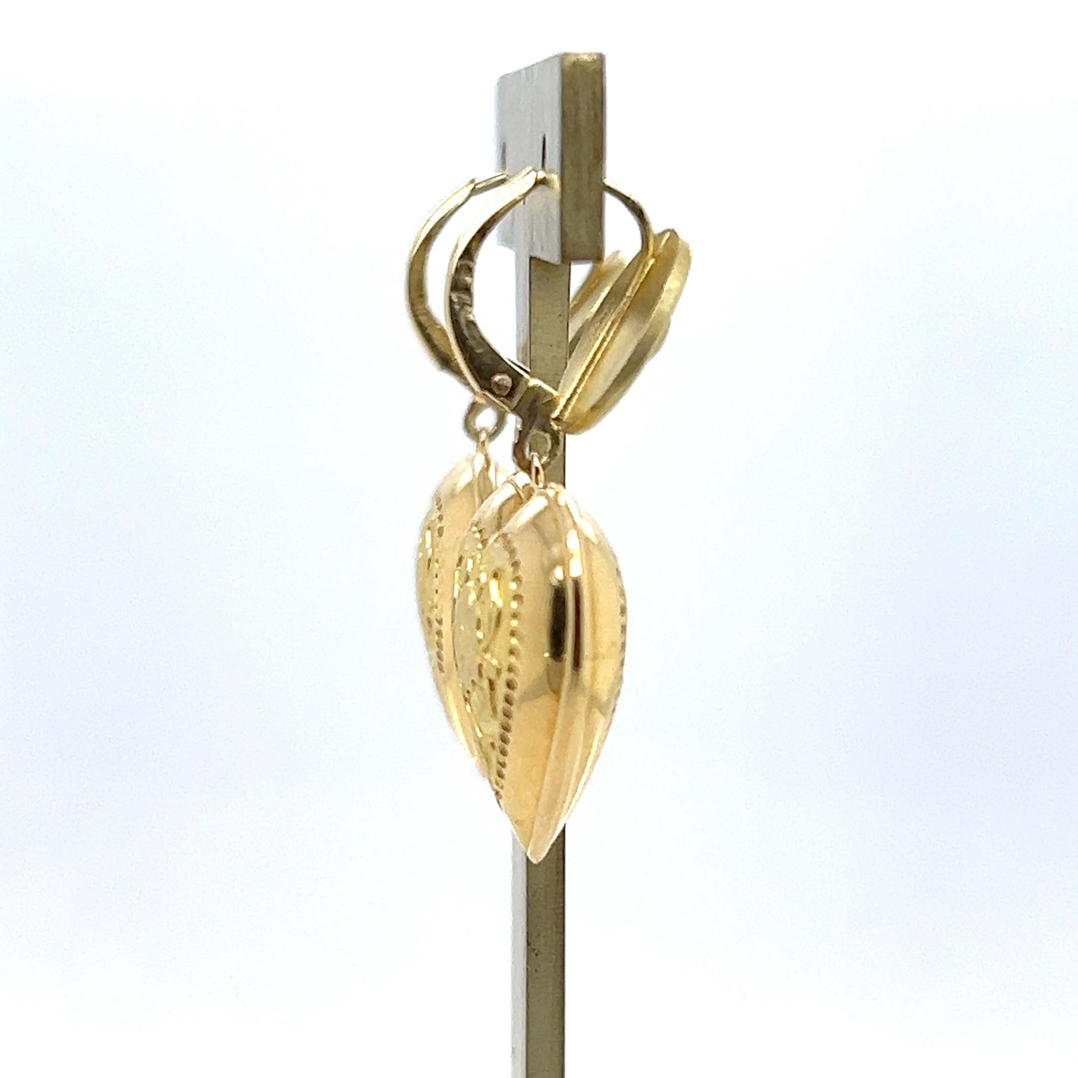 Vintage 1980s Fleur De Lis Heart 18k Yellow Gold Lever Back Earrings 2