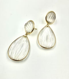 Fluted Rock Crystal Diamond 14k Yellow Gold Statement Earrings