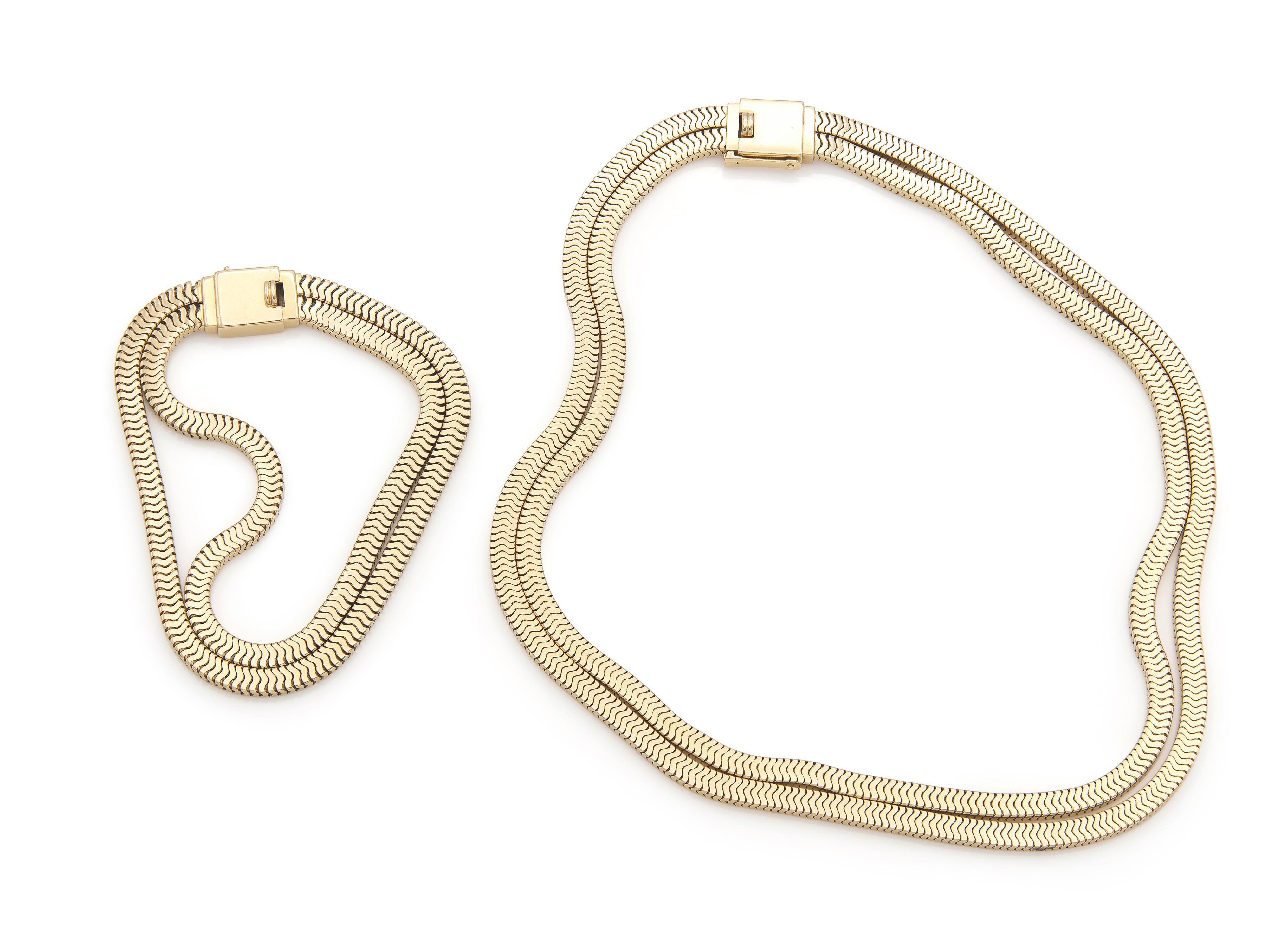 Vintage 1980s Forstner Zwei Strang Gold Halskette & Armband im Zustand „Gut“ im Angebot in New York, NY