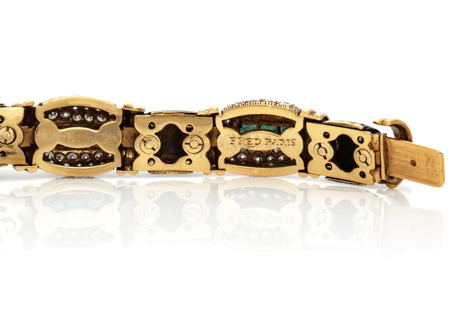 Vintage 1980s Fred Paris Enamel, Emerald & Diamond Bracelet en Bueno estado para la venta en New York, NY