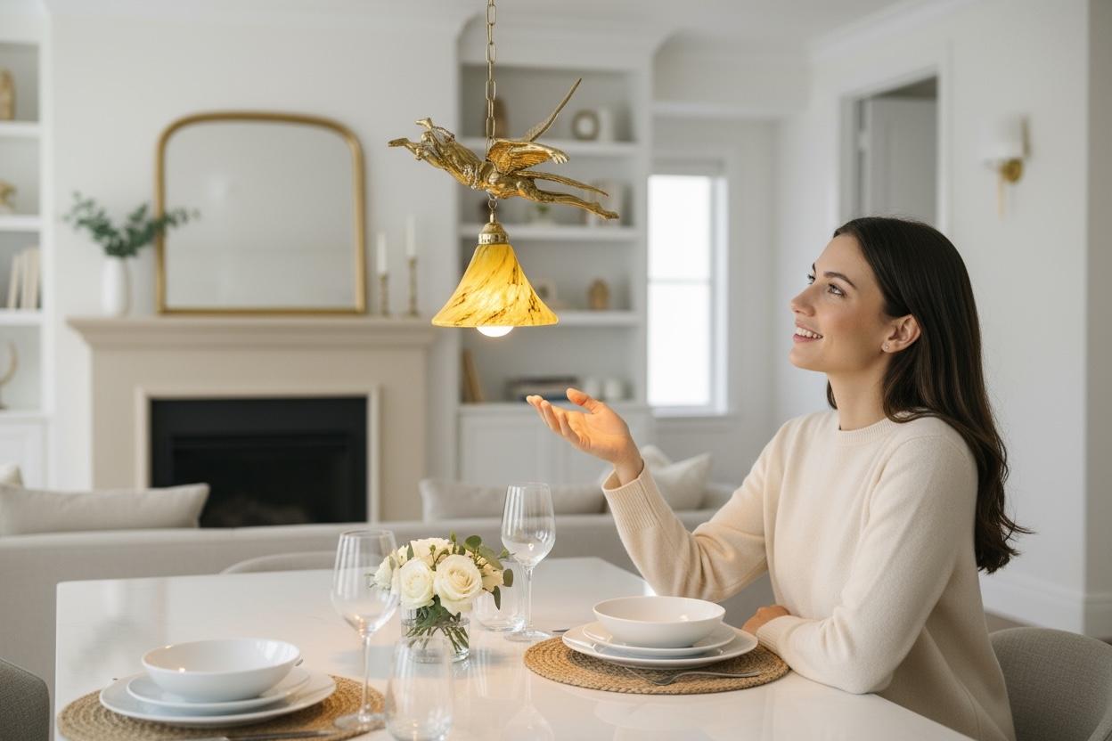 Lámpara colgante de araña francesa de los años 80 Vintage Winged Lady Angel Fairy Chandelier en venta 1