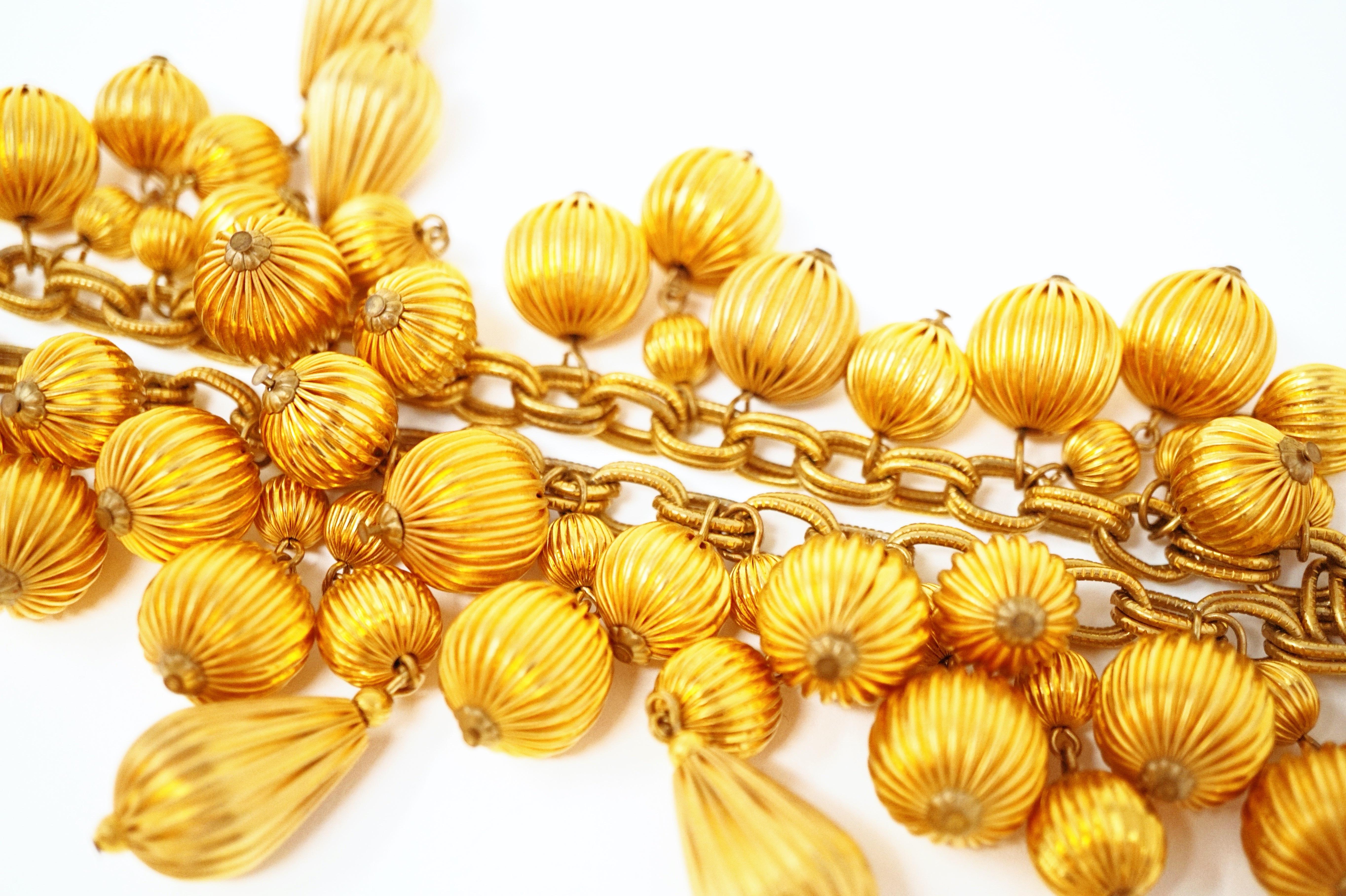 Modern Vintage 1980s Gerard Yosca Golden Ball Cluster Statement Necklace, Signed For Sale