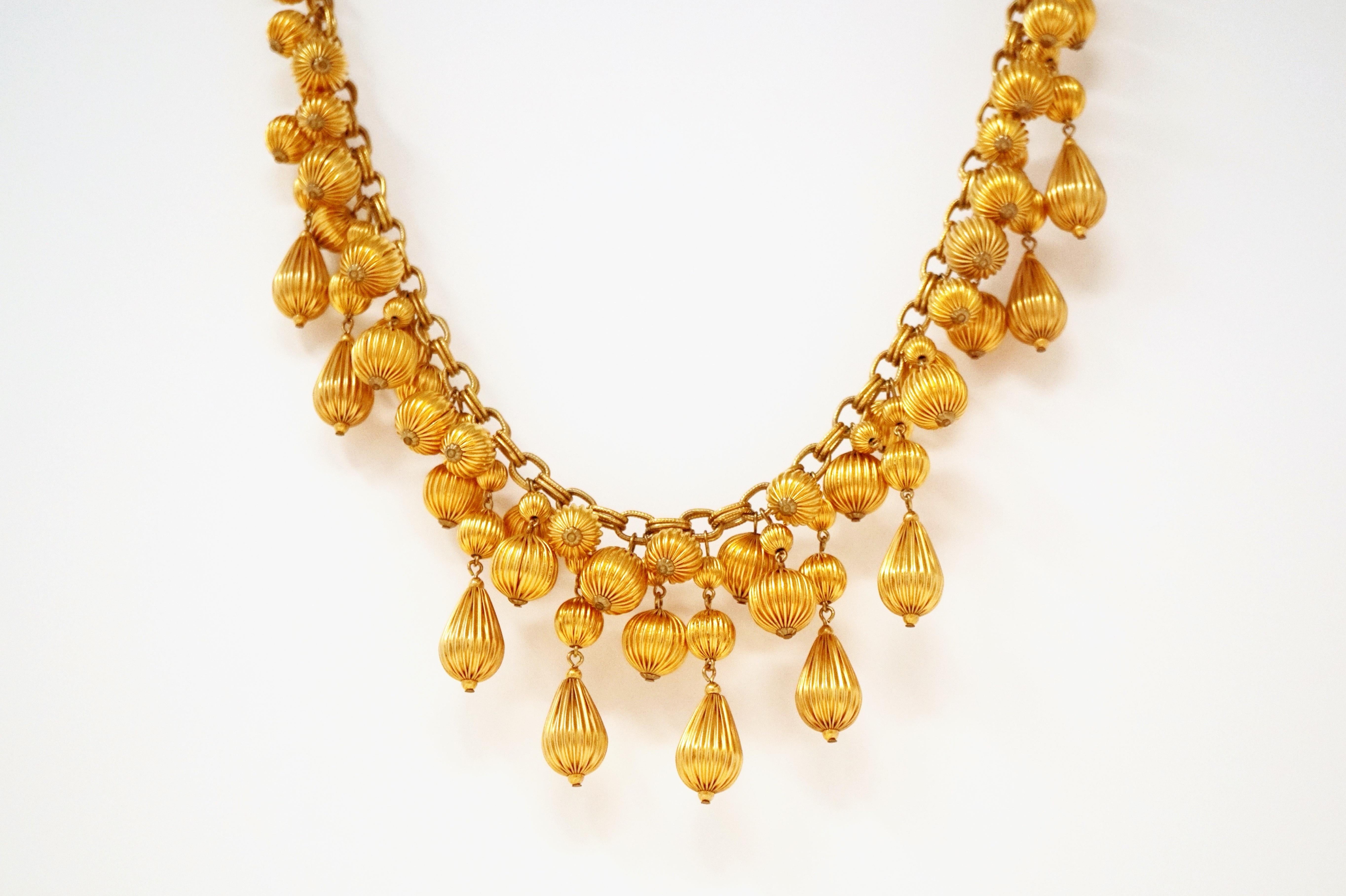 Women's Vintage 1980s Gerard Yosca Golden Ball Cluster Statement Necklace, Signed