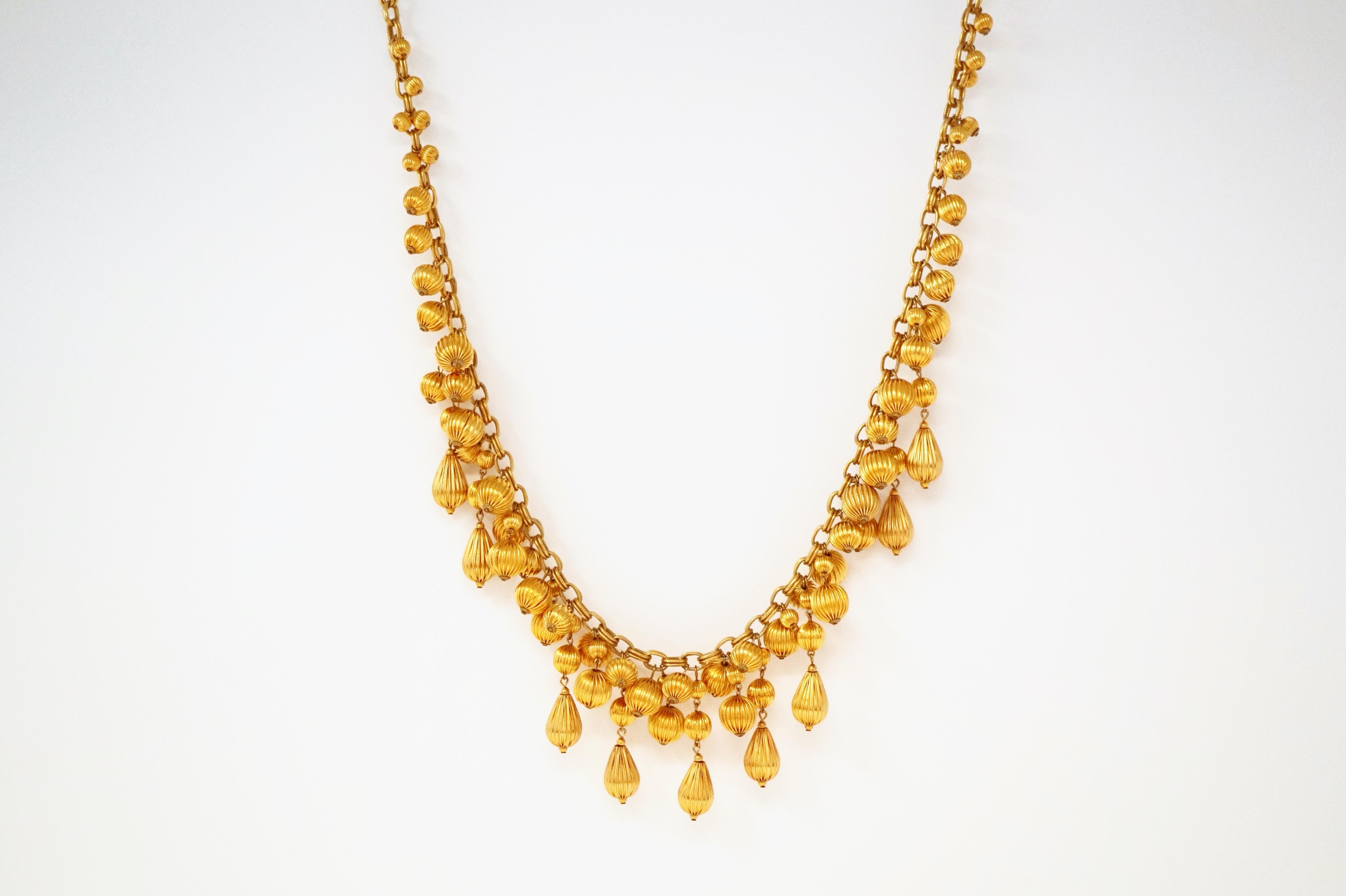 Vintage 1980s Gerard Yosca Golden Ball Cluster Statement Necklace, Signed 1