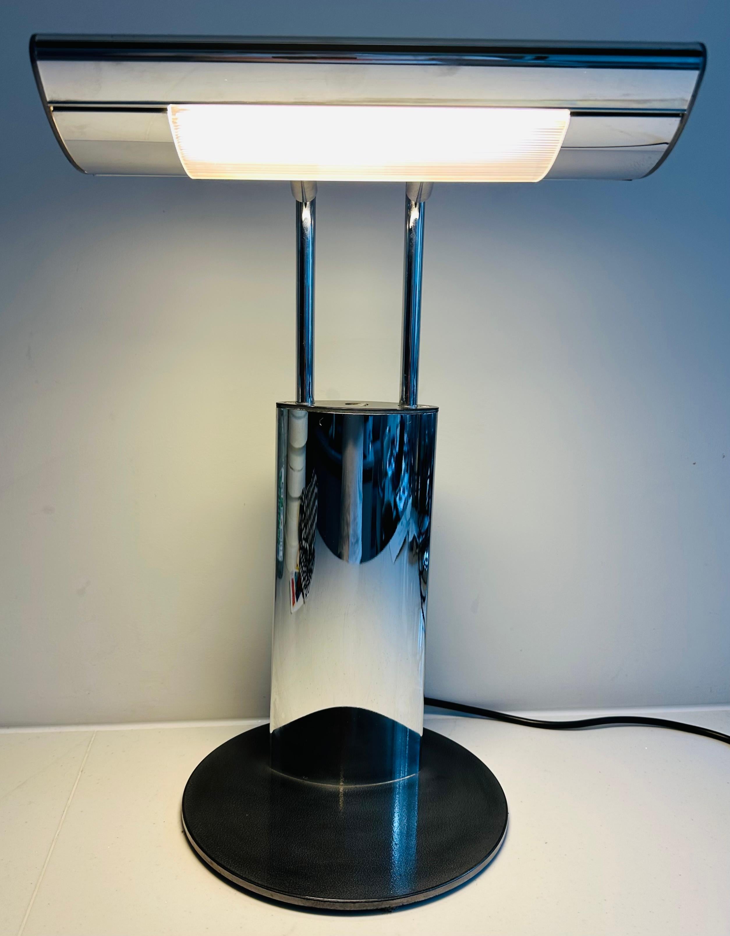 Mid-Century Modern Vintage 1980s German Wofi Leuchten Chrome & Black Lacquered Adjustable Desk Lamp