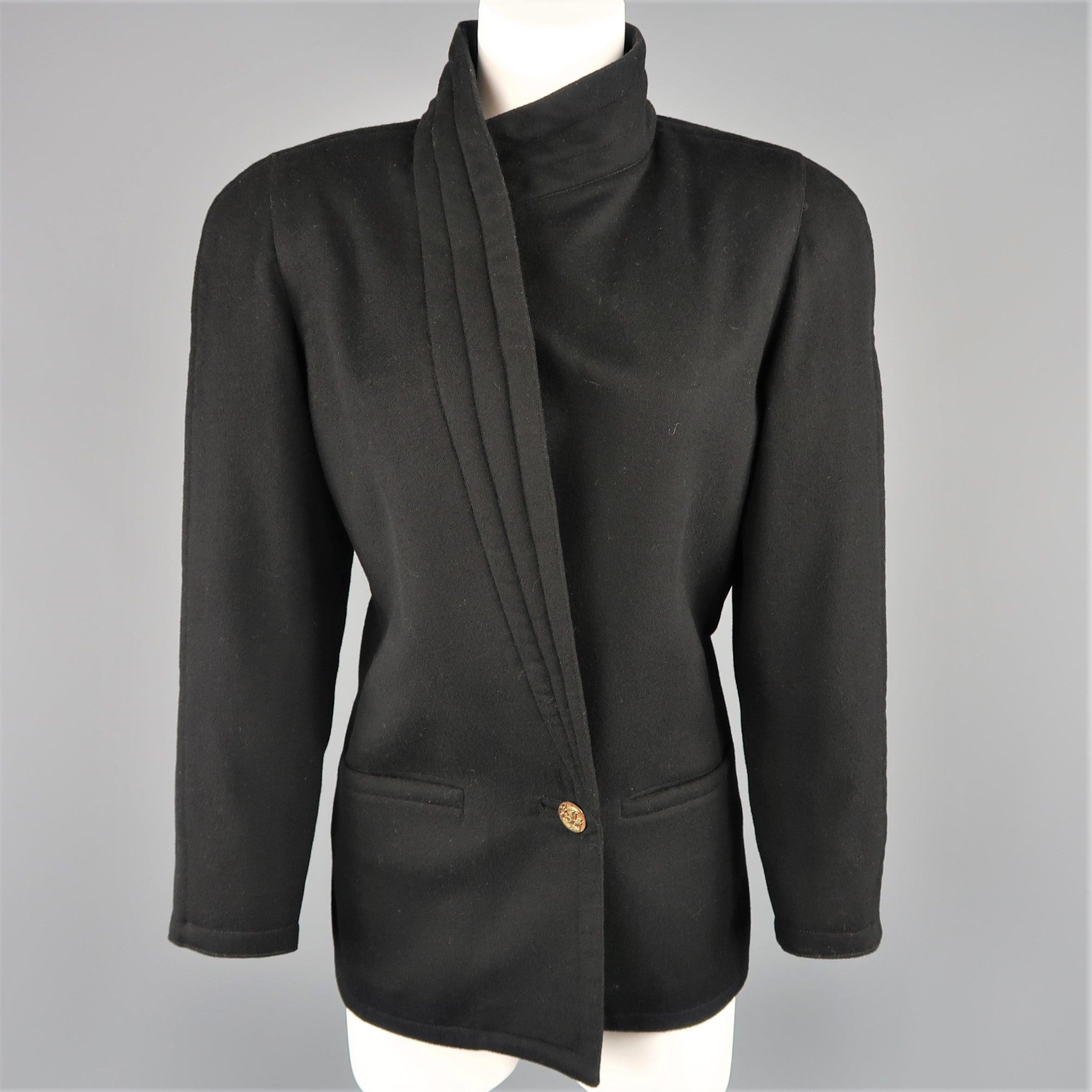 Vintage 1980s GIANNI VERSACE Size 8 Black Wrap Collar Coat In Good Condition For Sale In San Francisco, CA