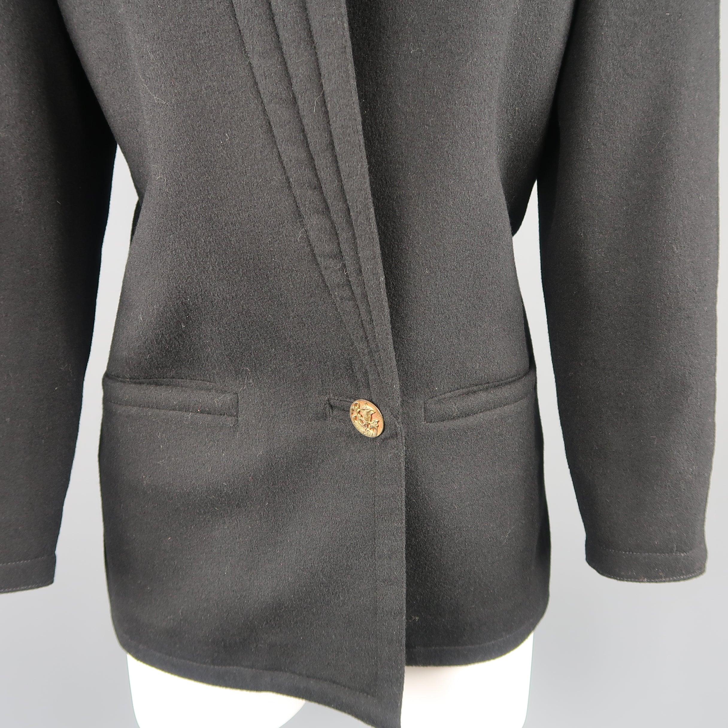 Vintage 1980s GIANNI VERSACE Size 8 Black Wrap Collar Coat 1