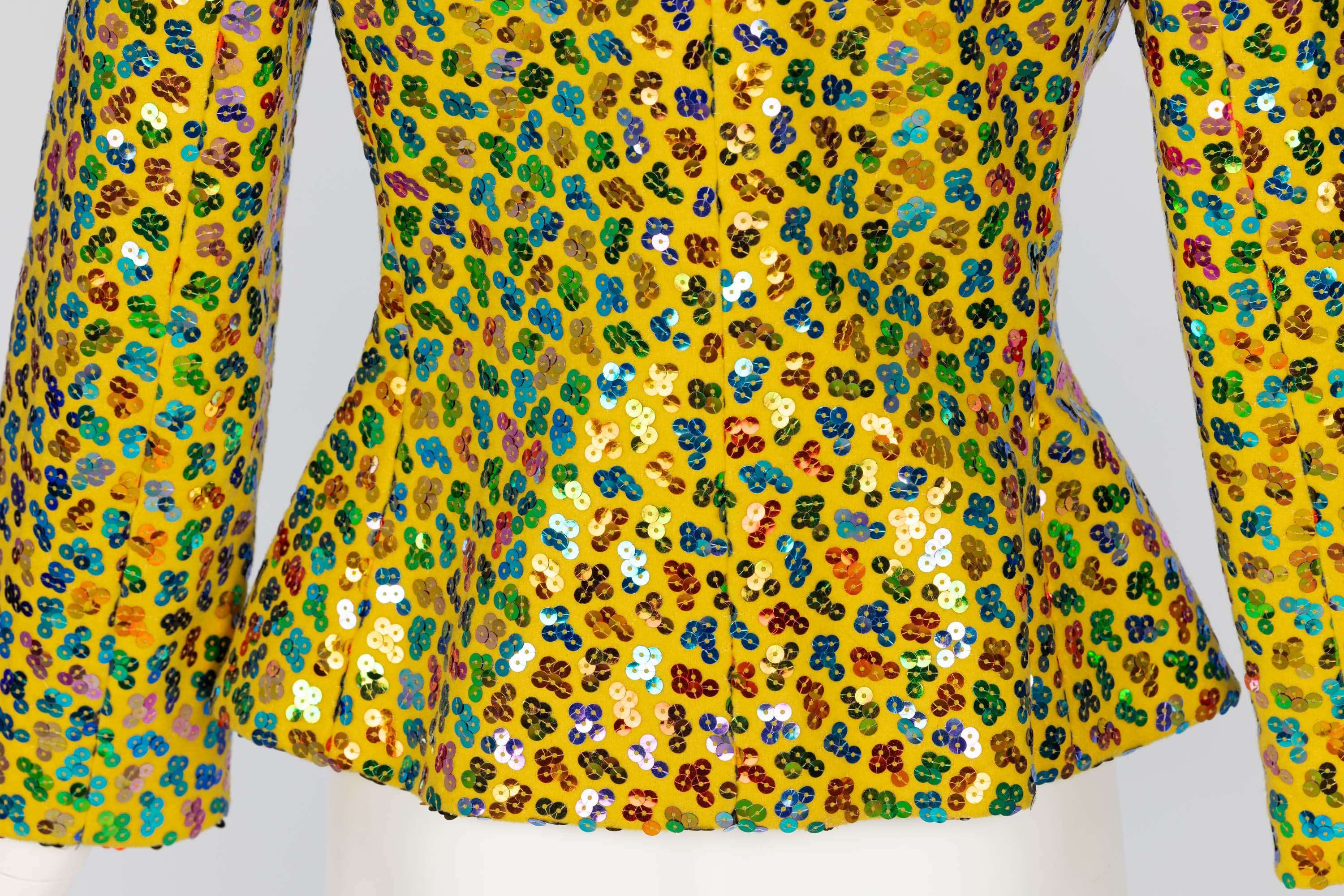 Vintage 1980er Givenchy Gelbe mehrfarbige Vintage-Paillettenjacke aus Wolle im Angebot 6