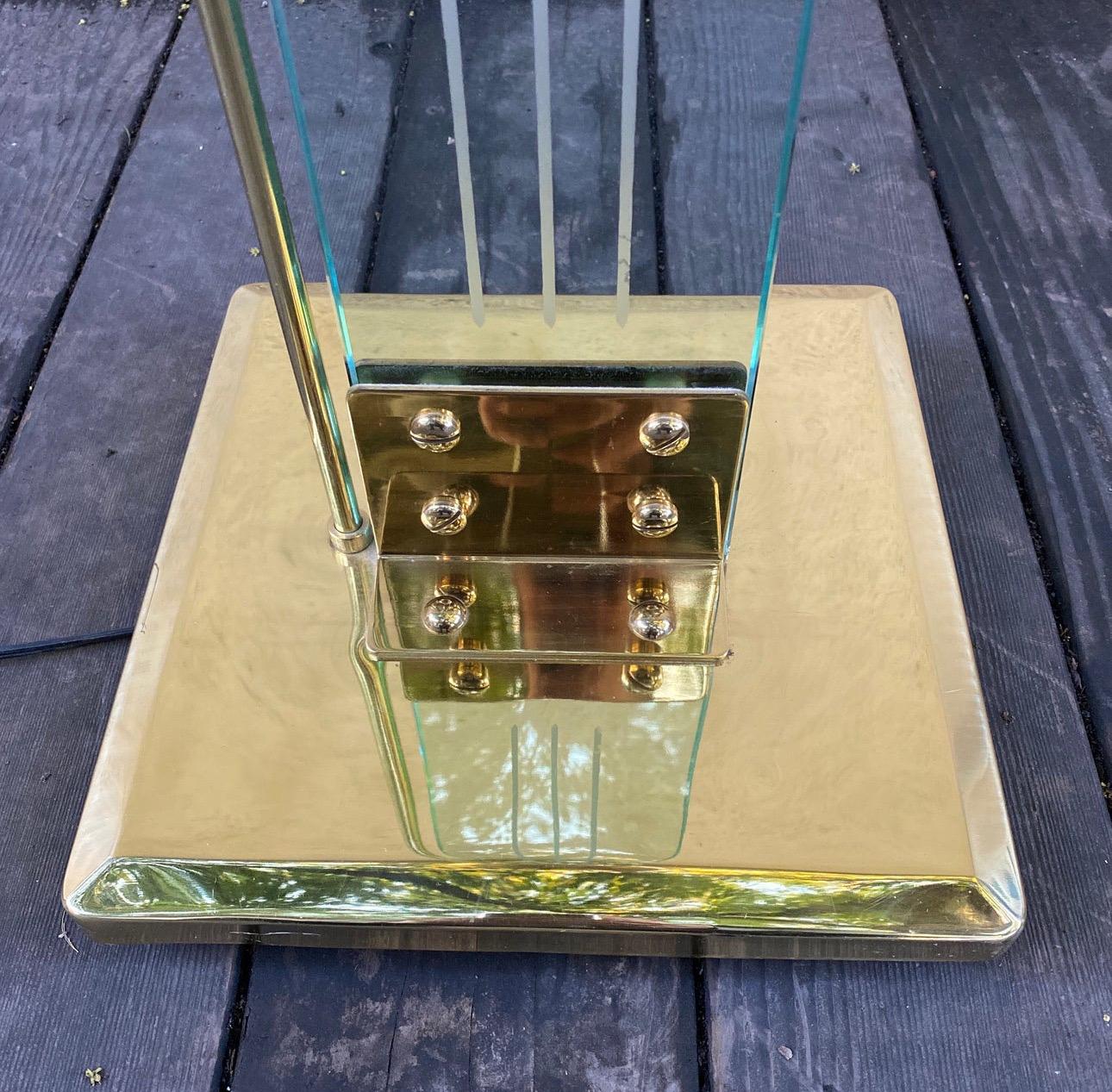Vintage 1980’s Glass and Brass Halogen Floor Lamp In Good Condition For Sale In San Carlos, CA