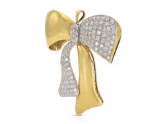 Vintage 1980s Gold and 10.50 Carat Diamond Bow Brooch Pendant