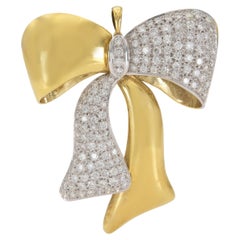 Pendentif broche vintage avec nœud papillon en or et diamants 10,50 carats, années 1980
