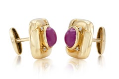 Gemelli vintage anni '80 in oro e rubino da 6,00 carati con diamanti