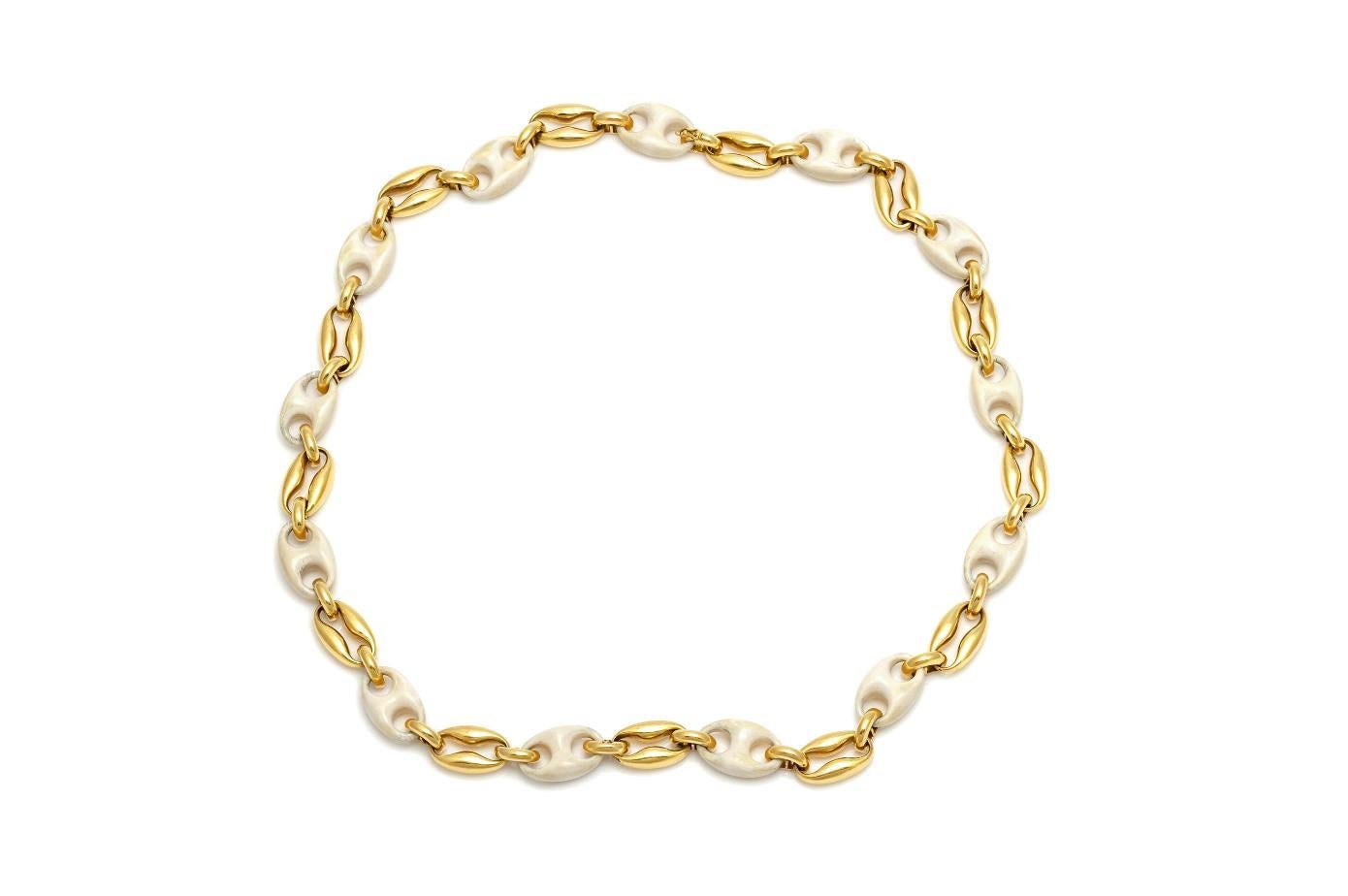 Collana vintage anni '80 in oro e osso con chicchi di caffè A Link In condizioni buone in vendita a New York, NY