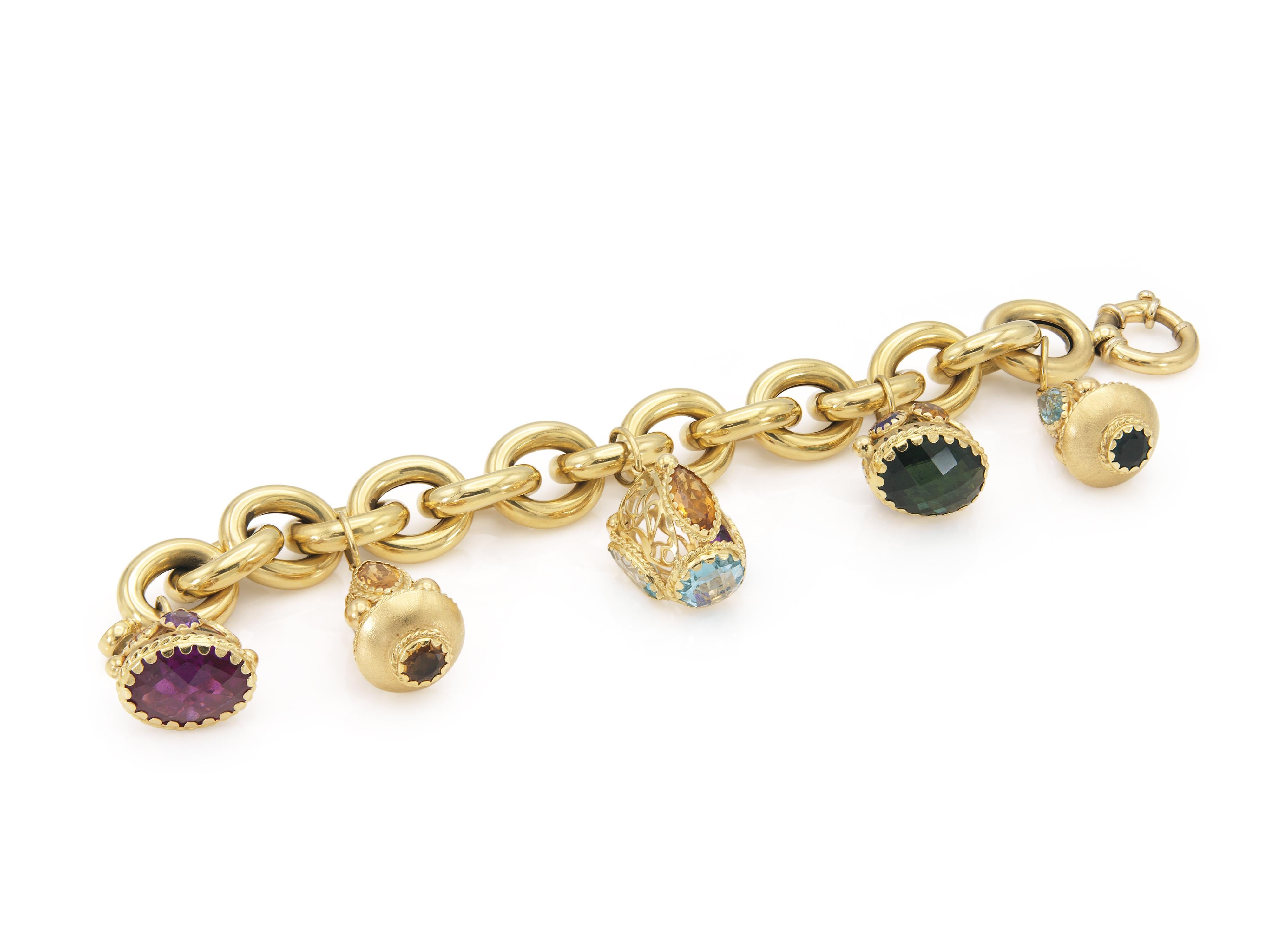 Bracelet à breloques or et multi-gemmes vintage des années 1980 Pour femmes en vente
