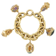 Vintage 1980s Gold and Multi-Gem Charm Bracelet