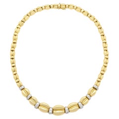 Vintage 1980s Gold Coffee Bean Links Necklace with Diamonds