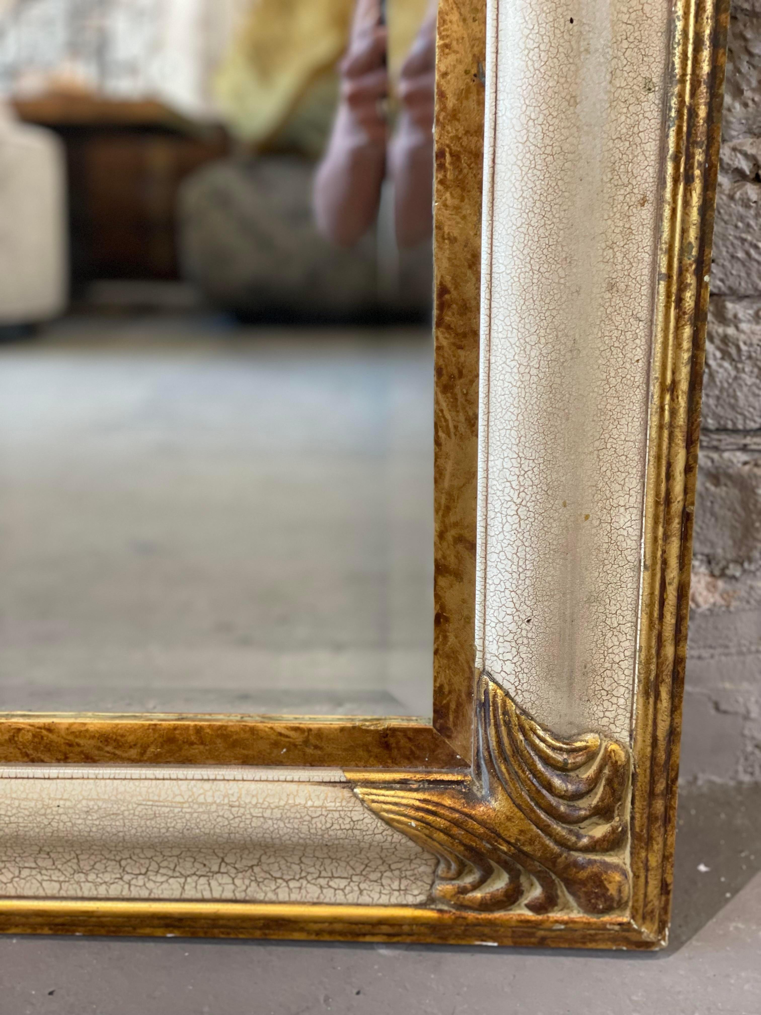Vintage 1980s Gold Gilt and Milk Paint Mirror In Good Condition For Sale In Chicago, IL