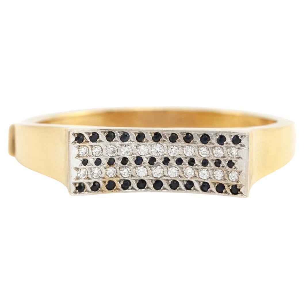 Vintage 1980s Gold Hinged Bangle with Diamonds and Sapphires