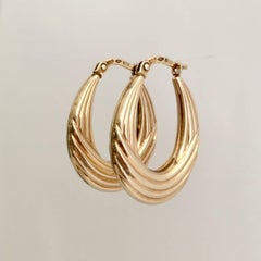 1980s Vintage Jewelry Gold Hoops Moulded Ribbed Hoop Earrings