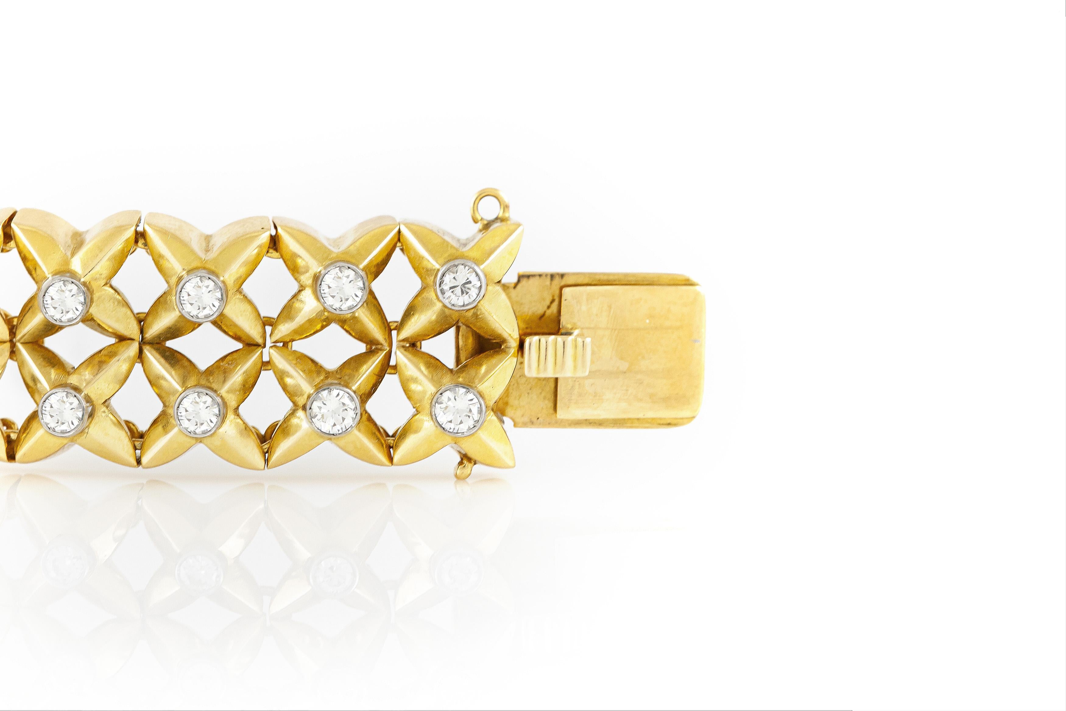 Bracciale vintage anni '80 A Link in oro con diamanti In condizioni buone in vendita a New York, NY