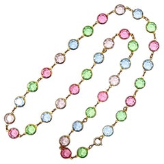 Vintage 1980s Gold Plate and Multi-Coloured Glass Chicklet Necklace