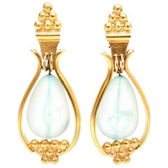 Vintage 1980's Gold Plated Clip On Earrings With Turquoise Blue Resin Drops