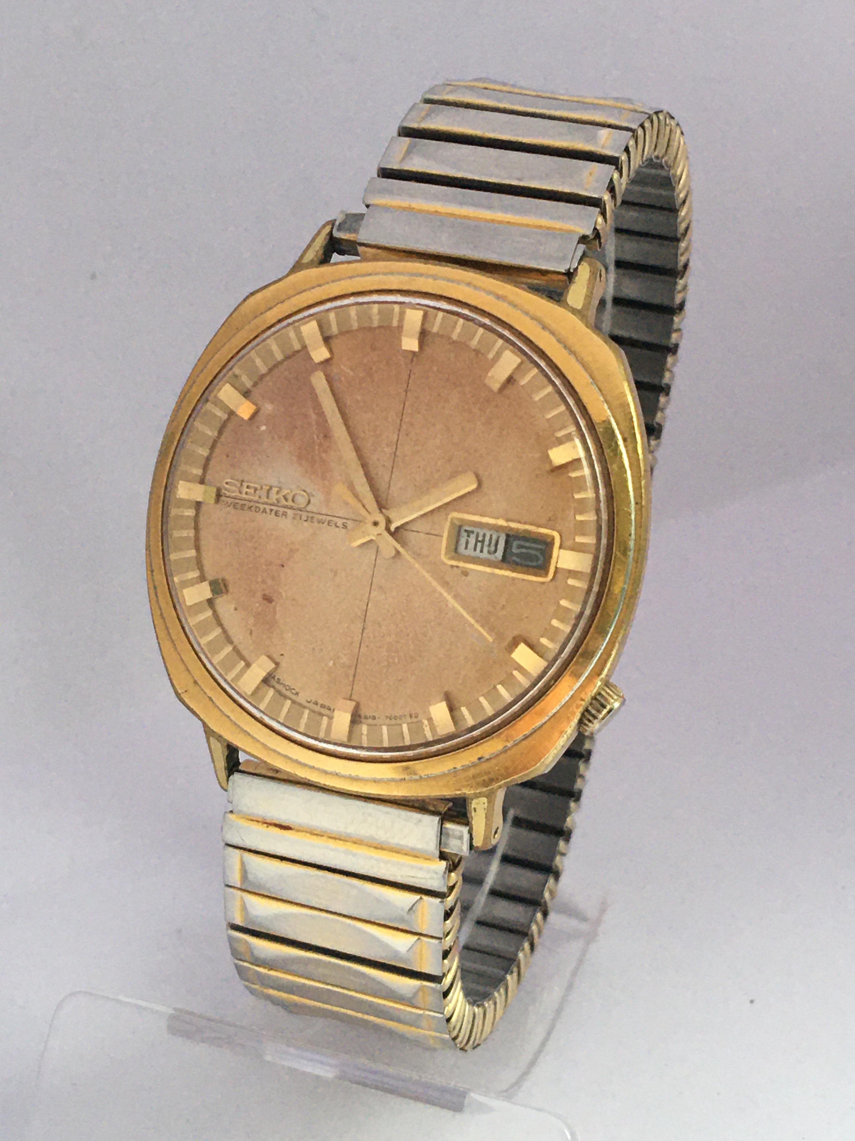 Vintage 1980 Gold-Plated Seiko Automatic Gents Watch en vente 8