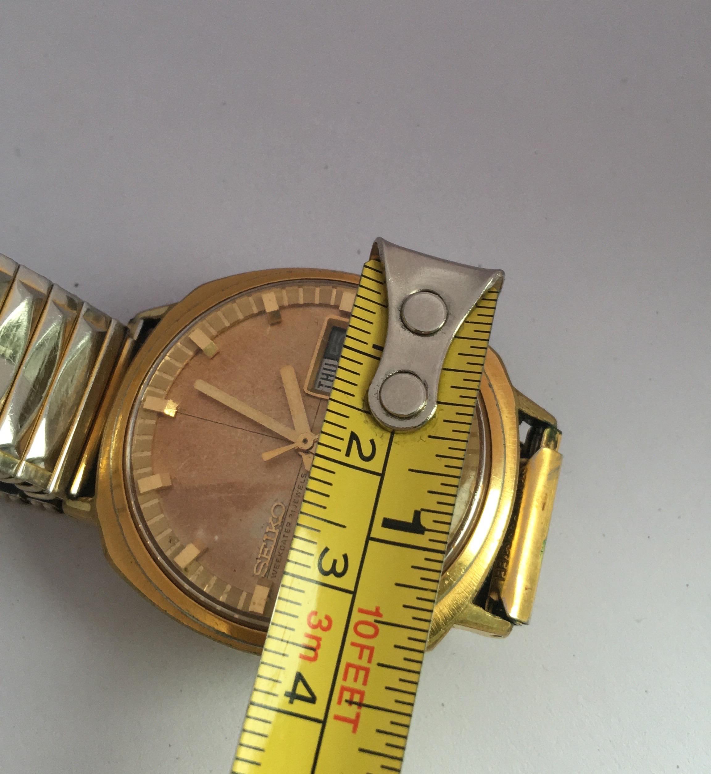 Vintage 1980s Gold-Plated Seiko Automatic Gents Watch For Sale 6