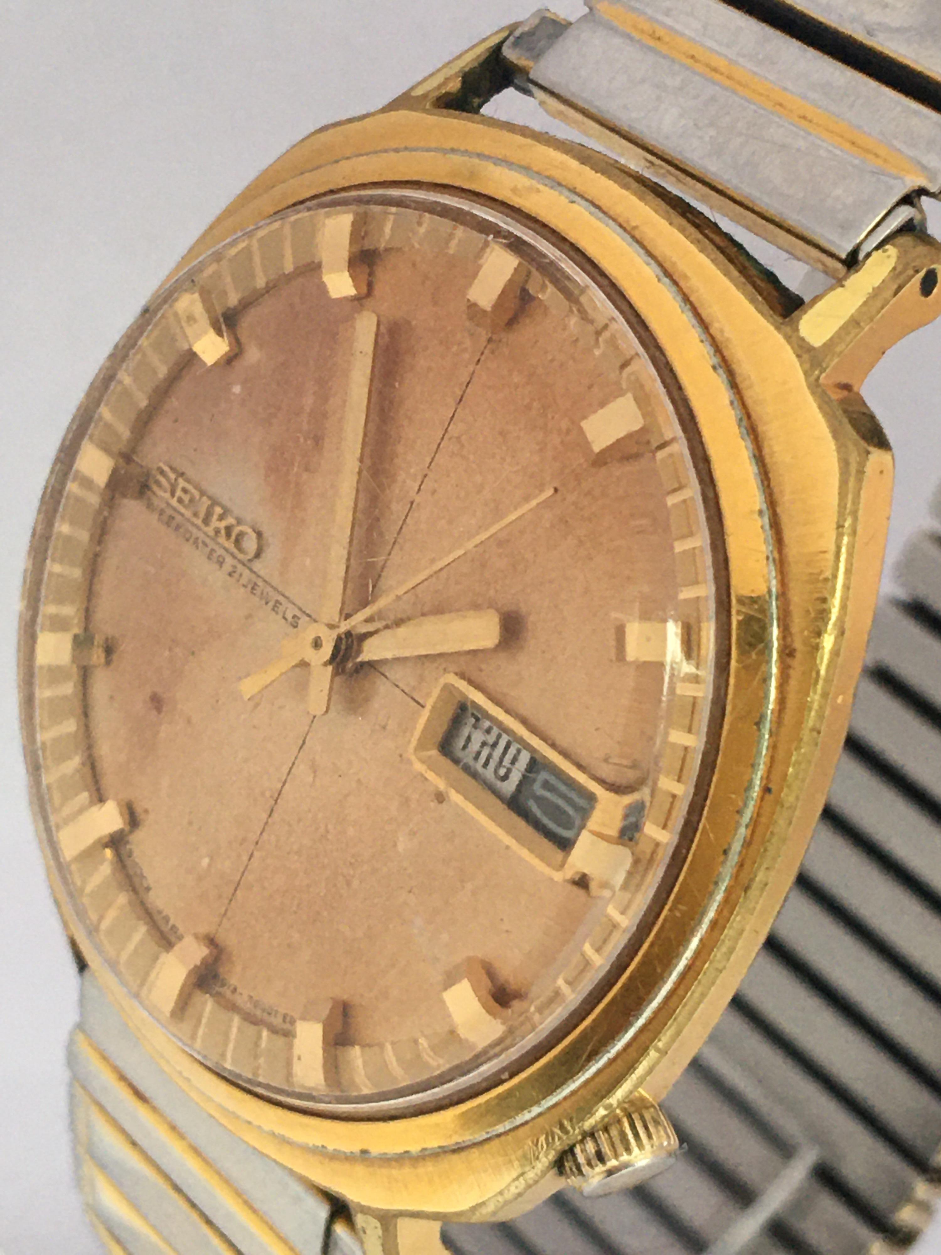 Men's Vintage 1980s Gold-Plated Seiko Automatic Gents Watch For Sale