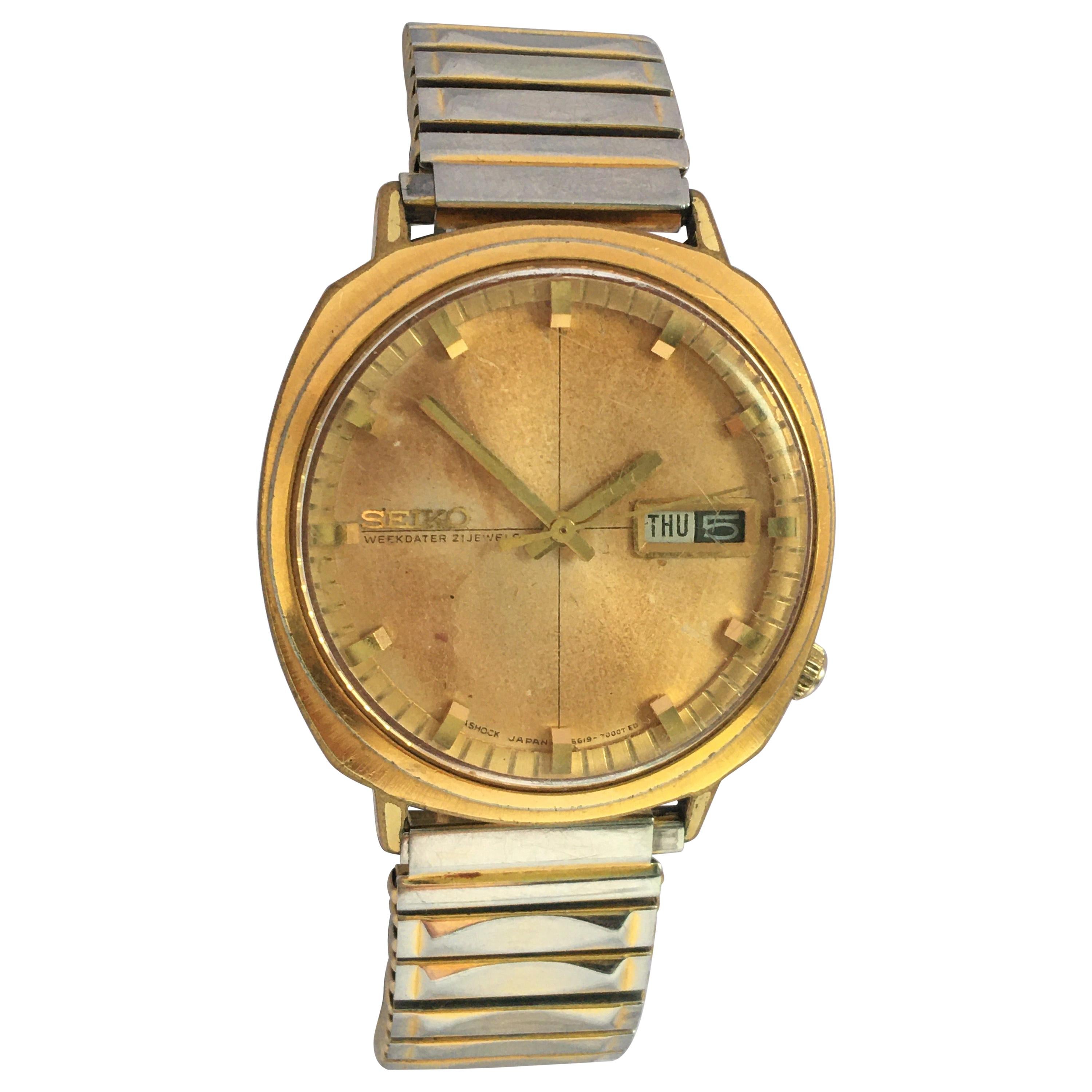 Vintage 1980s Gold-Plated Seiko Automatic Gents Watch For Sale at 1stDibs