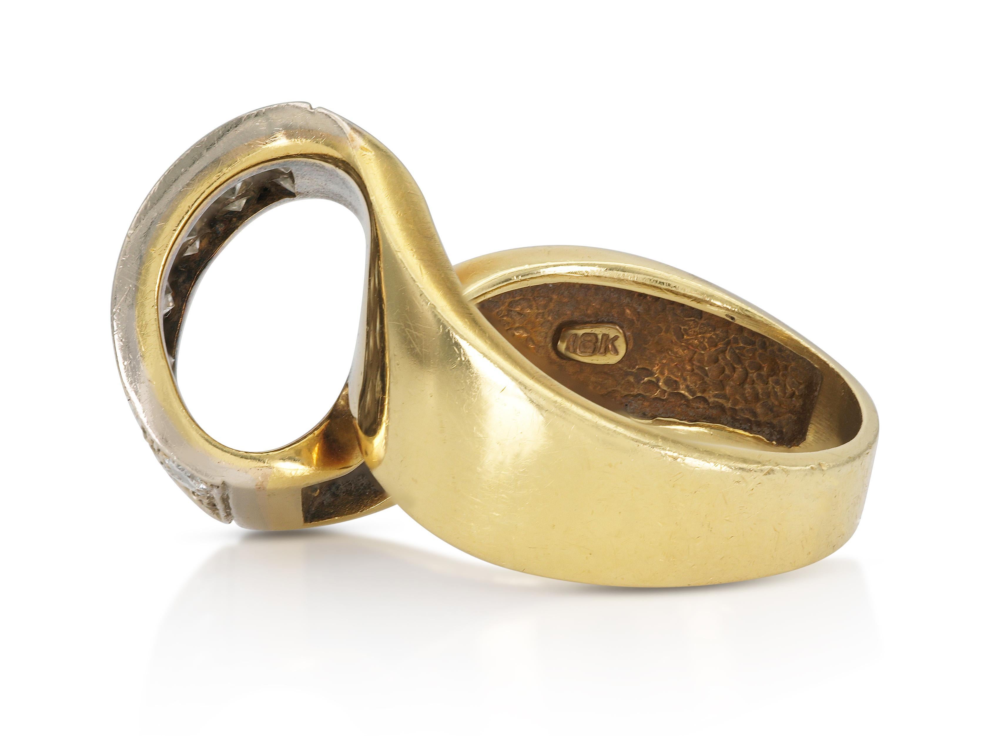 Anillo de oro vintage de los años 80 con diamantes Corte redondo en venta