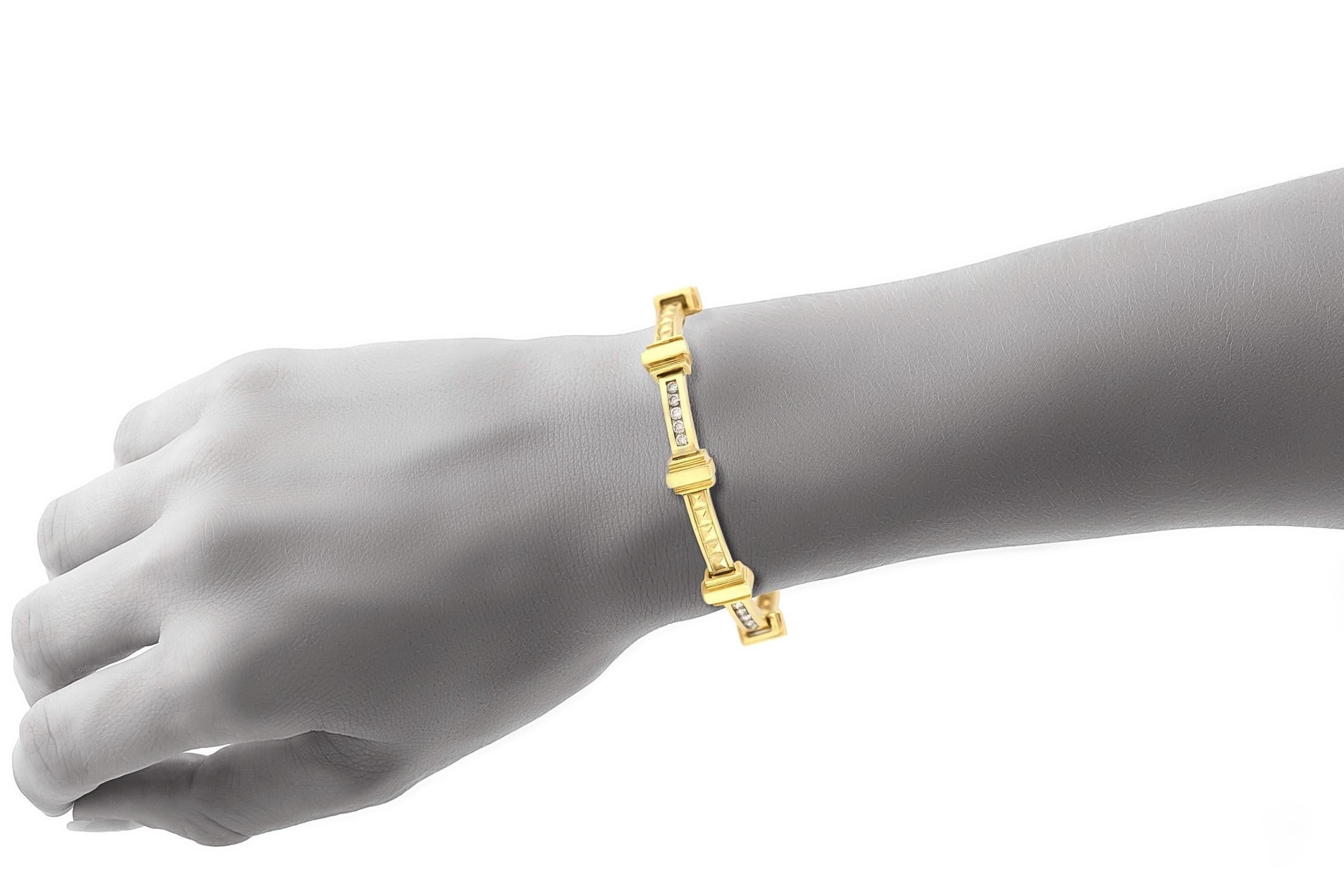 Vintage 1980s Gold Römische Säulen Armband mit Diamanten im Zustand „Gut“ im Angebot in New York, NY