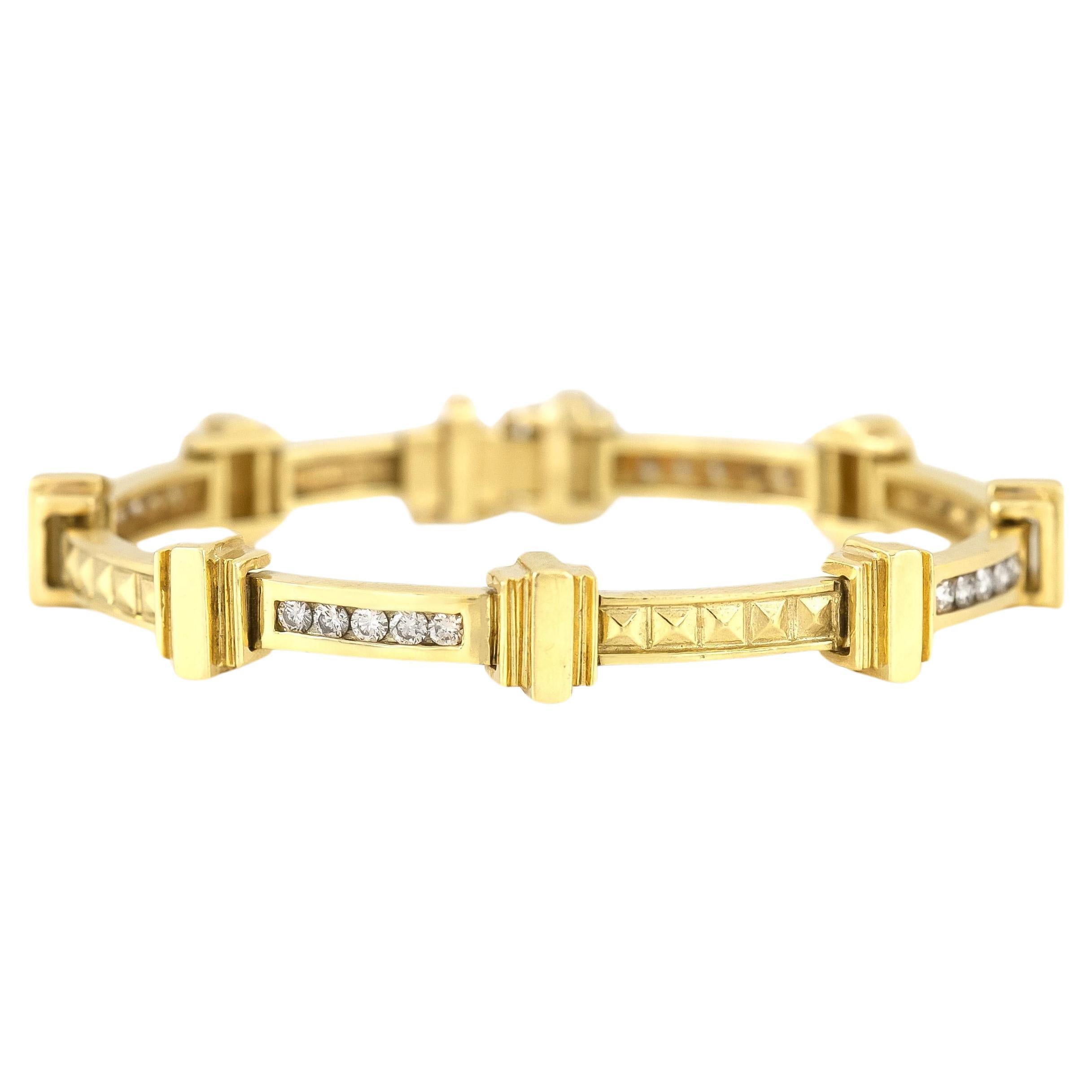 Vintage 1980s Gold Roman Columns Bracelet with Diamonds For Sale